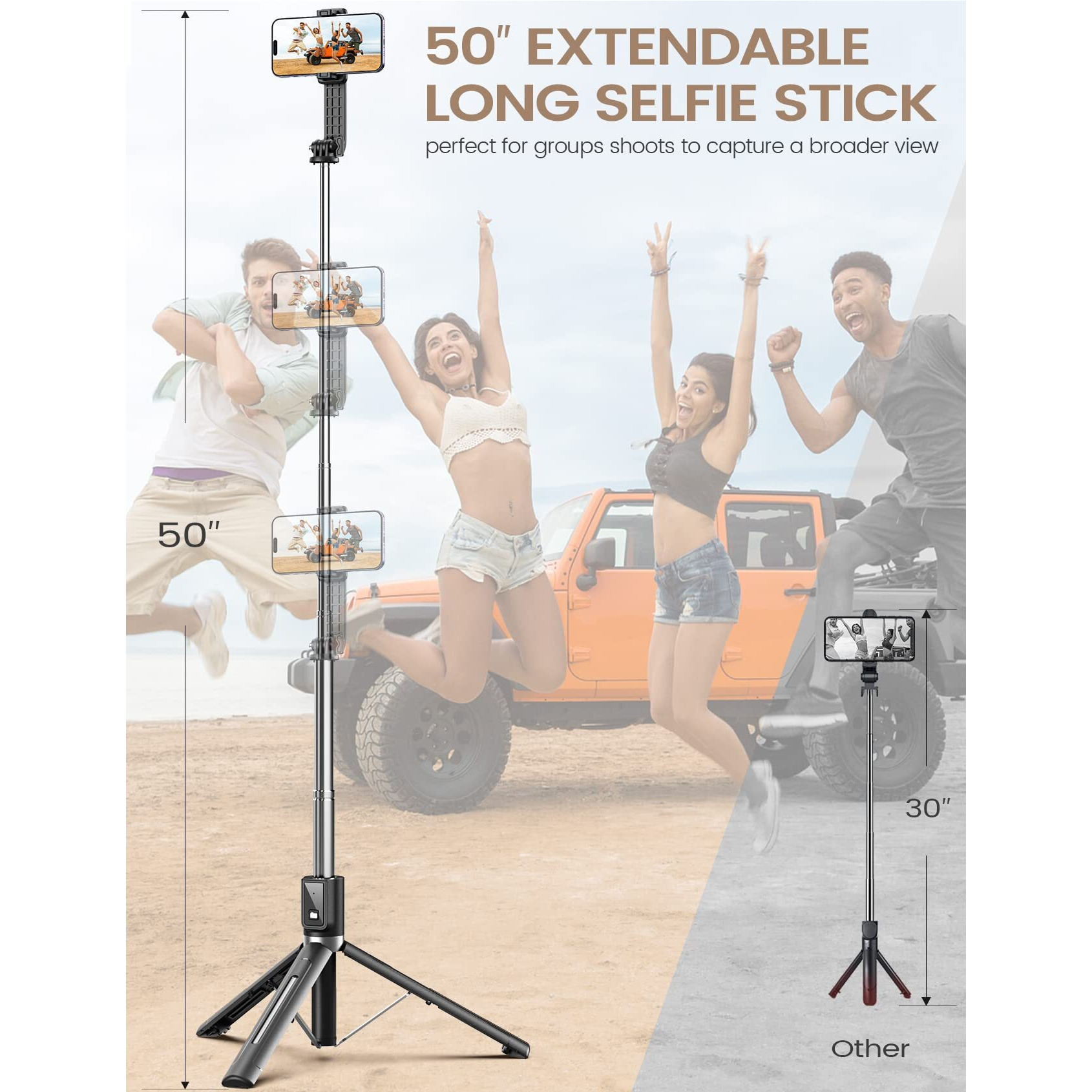 Anxre Selfie Stick Phone Tripod With Remote, Portable 5 In 1 Selfie Stick Phone Tripod, Wireless Selfie Stick Tripod For Cell Phone Compatible With Iphone 15/14/13 Pro Max Gopro Android