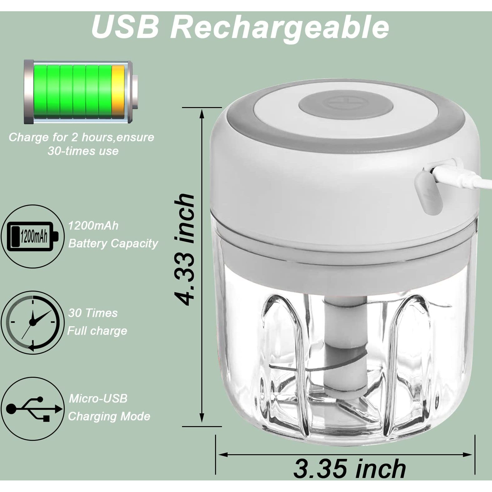 Electric Garlic Chopper, 250Ml Vegetable Chopper, Food Chopper, Usb Mini Garlic Mincer, Onion Chopper, Portable Small Food Processor For Garlic, Ginger, Chili, Vegetables