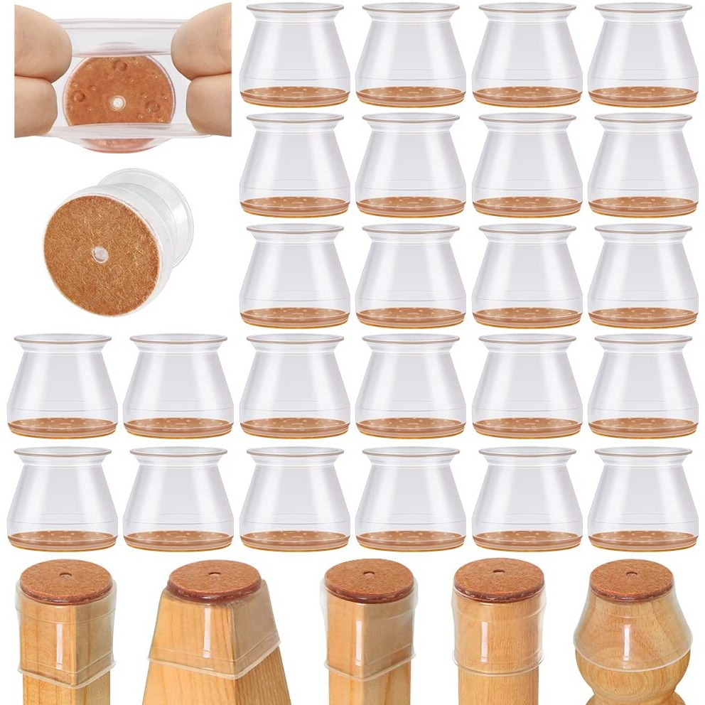 24 Pcs Chair Leg Floor Protectors For Hardwood Floors Silicone Covers To Protect Wood Tile Floors Felt Pads Furniture Leg Caps Non Slip Reduce Noise (Large-Clear)