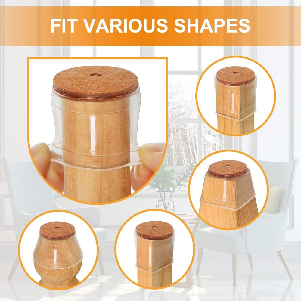 24 Pcs Chair Leg Floor Protectors For Hardwood Floors Silicone Covers To Protect Wood Tile Floors Felt Pads Furniture Leg Caps Non Slip Reduce Noise (Large-Clear)