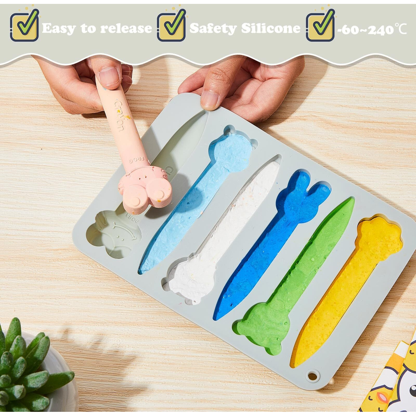 4 Pack Assorted Crayon Molds Cavity 3D Crayon Silicone Mold Triangular Crayon Molds Silicone Chocolate Making Molds For Diy Wax Crayons Candle Melting Animal Flower Chocolate Pen Shapes, Pink Gray