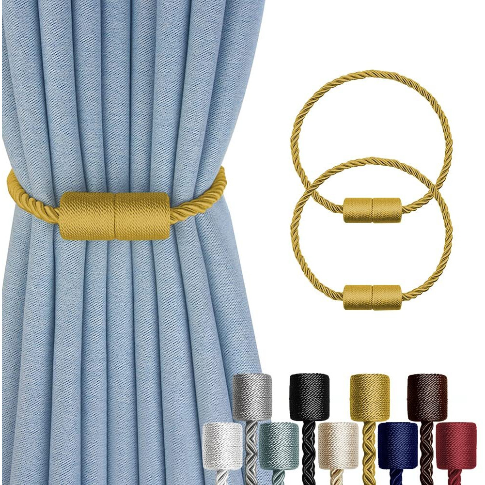 Xderlin 2 Pack Strong Magnetic Curtain Tiebacks Outdoor Decorative Tie Backs Modern Rope Tiebacks Modern Handmade Tie Backs Decorative Curtain Holdbacks For Raperies-Gold