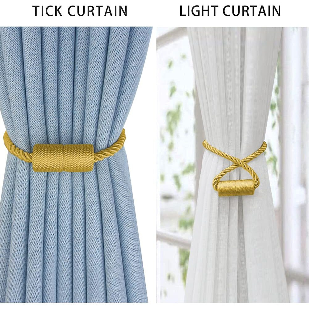 Xderlin 2 Pack Strong Magnetic Curtain Tiebacks Outdoor Decorative Tie Backs Modern Rope Tiebacks Modern Handmade Tie Backs Decorative Curtain Holdbacks For Raperies-Gold