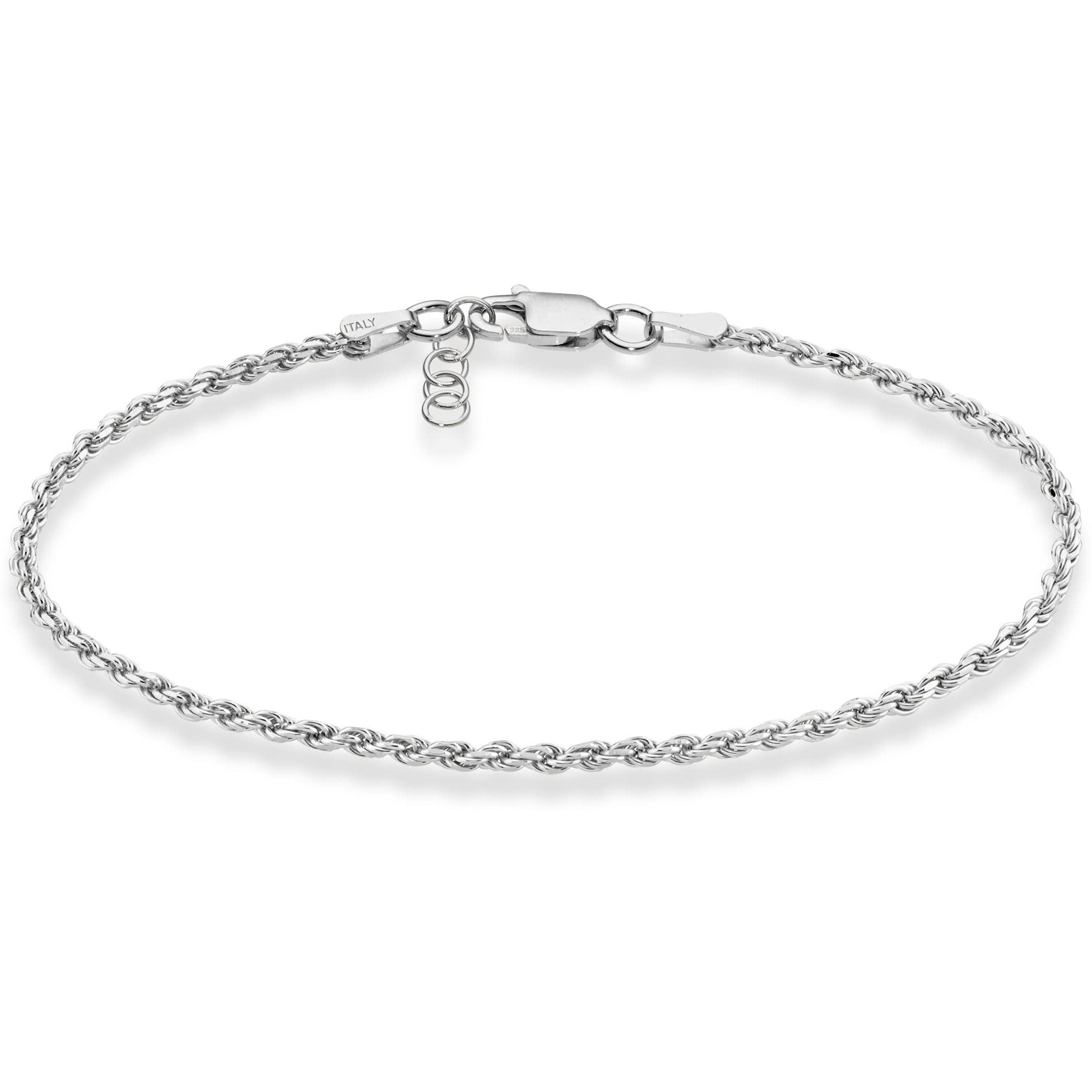 Miabella Solid 925 Sterling Silver Italian 2Mm, 3Mm Diamond-Cut Braided Rope Chain Bracelet For Women Men, Made In Italy (2Mm - Length 6.5 Inches (X-Small))
