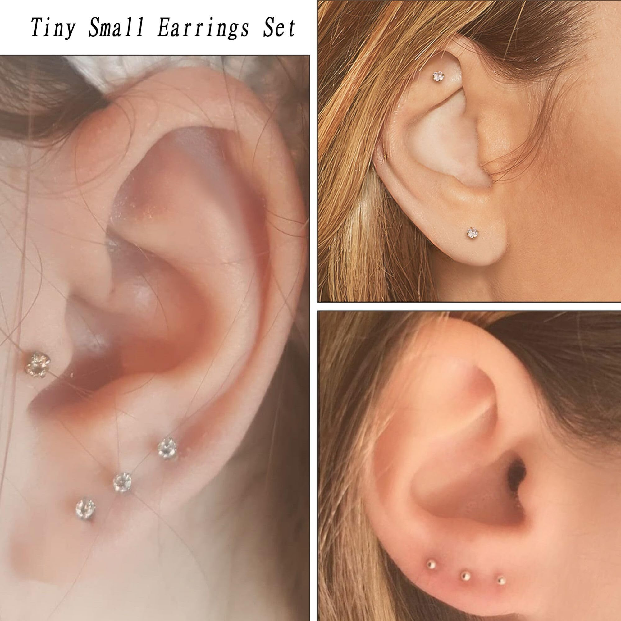 Tiny Surgical Steel Silver Stud Earrings For Men Women,Comfy Screwback Flat Back Stud Earrings Cz Dot Ball Small 2Mm Stud Earrings Set 20G