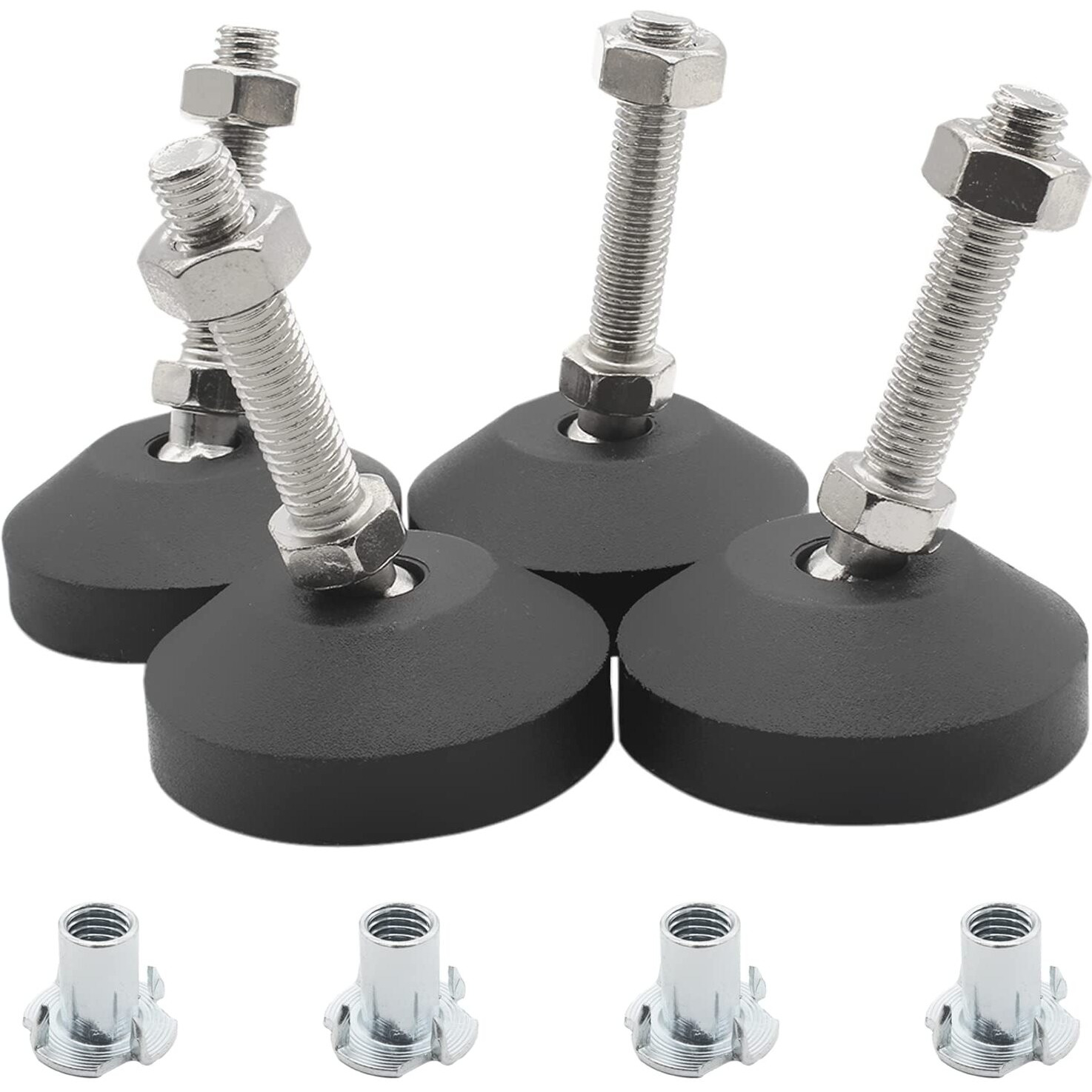 Luomorgo 4 Pcs M10 Leveling Feet With T-Nut, Anti Skid Threaded Rubber Feet, Adjustable Swivel Levelers For Furniture Feet, Heavy Duty Appliance Feet For Mechanical Equipment (D60 X M10 X H50)