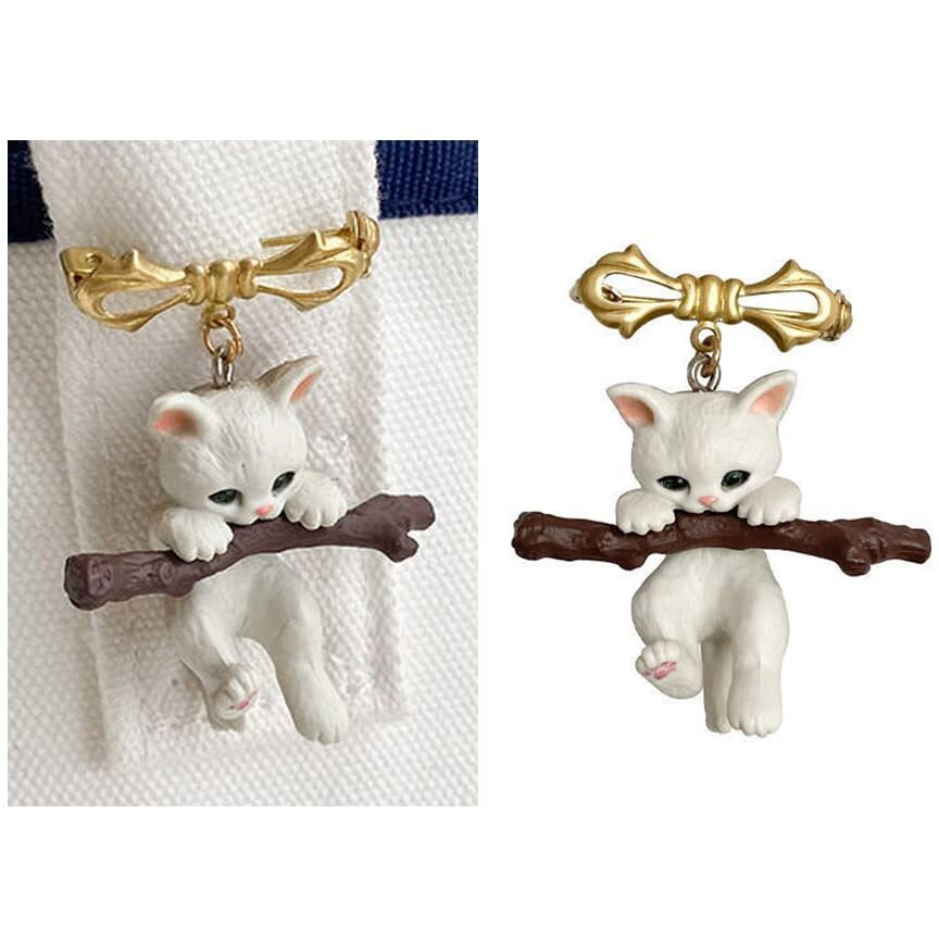 Cat Brooch Pins For Women Cat Pins For Backpacks Pins For Women Girls Brooch, Cat Enamel Pin White Cat On Branch Pin