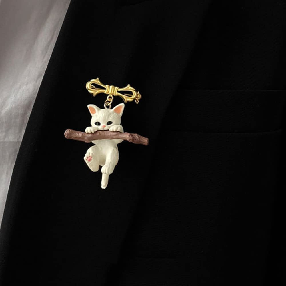 Cat Brooch Pins For Women Cat Pins For Backpacks Pins For Women Girls Brooch, Cat Enamel Pin White Cat On Branch Pin