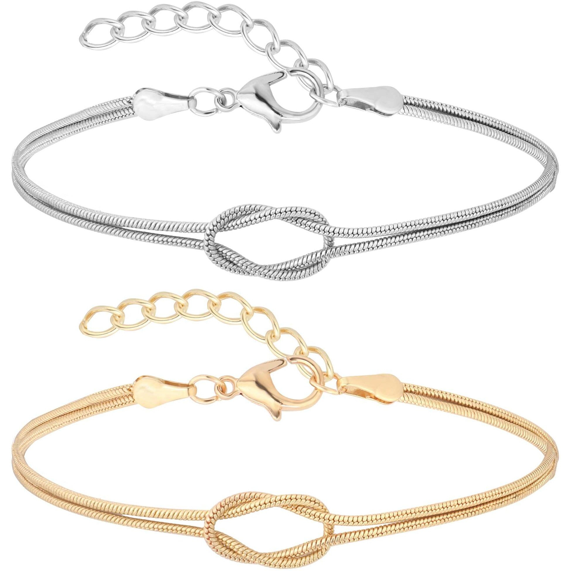 Love Knot Snake Chain Infinity Bracelet For Women 925 Sterling Silver Gold-Plated Bracelet Matching Bracelets For Couples Friendship Relationship Bracelet Valentine Christmas Gifts For Her Jewelry,