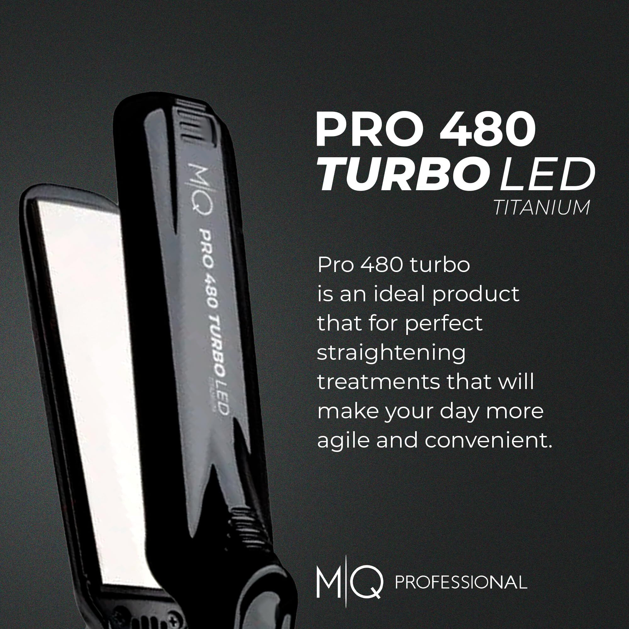 Mq Hair - Professional Titanium Flat Iron 480F Turbo - Bivolt, Anatomic Design, Ultra-Smooth, Mirror Effect - 3 Passes Needed, Perfect Straightening - Heating Safe Control, Ionized Plates - Black