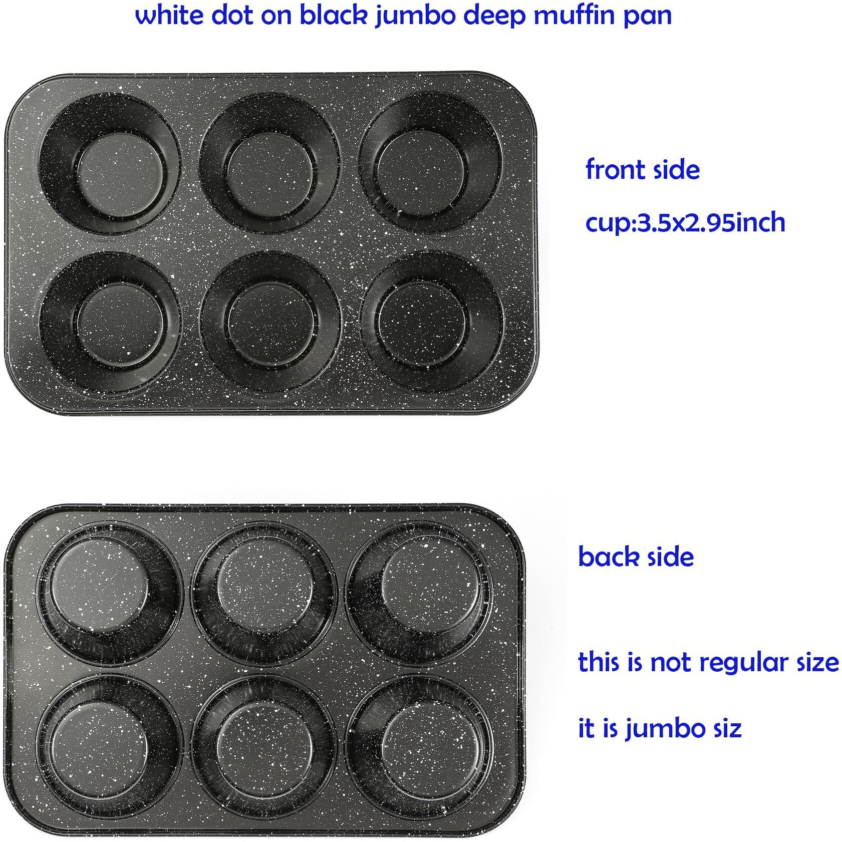 Monfish Jumbo Deep Muffin Pan 6 Cup Black Granite Finish Extra Large Cupcake Tin Carbon Steel Baking Pan