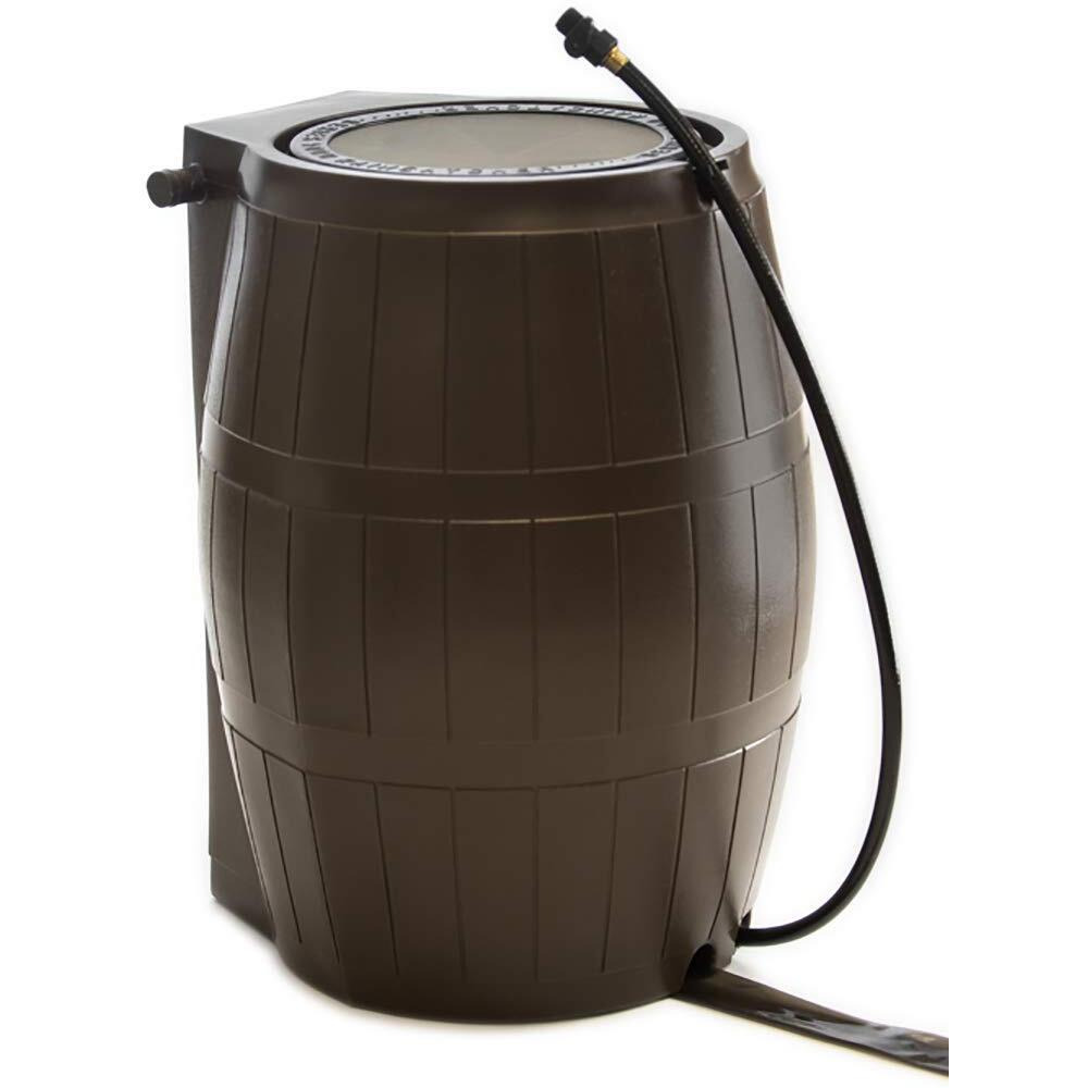 Fcmp Outdoor Rc4000-Brn 50-Gallon Bpa Free Flat Back Home Rain Catcher Water Storage Collection Barrel For Watering Outdoor Plants & Gardens, Brown