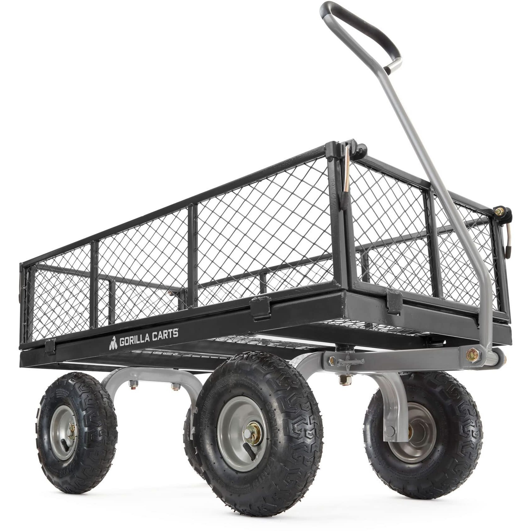 Gorilla Carts 800 Pound Capacity Heavy Duty Durable Steel Mesh Convertible Flatbed Garden Outdoor Hauling Utility Wagon Cart, Black