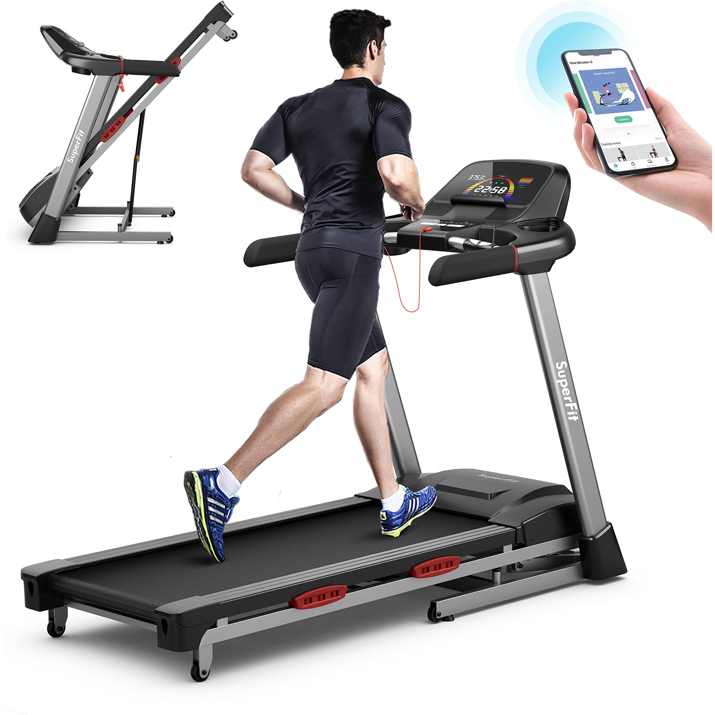 Gymax Folding Treadmill With 4.75Hp, 15% Auto Incline, App Control & Bluetooth Speaker, Portable Self-Standing With Pules Sensor For Home Gym