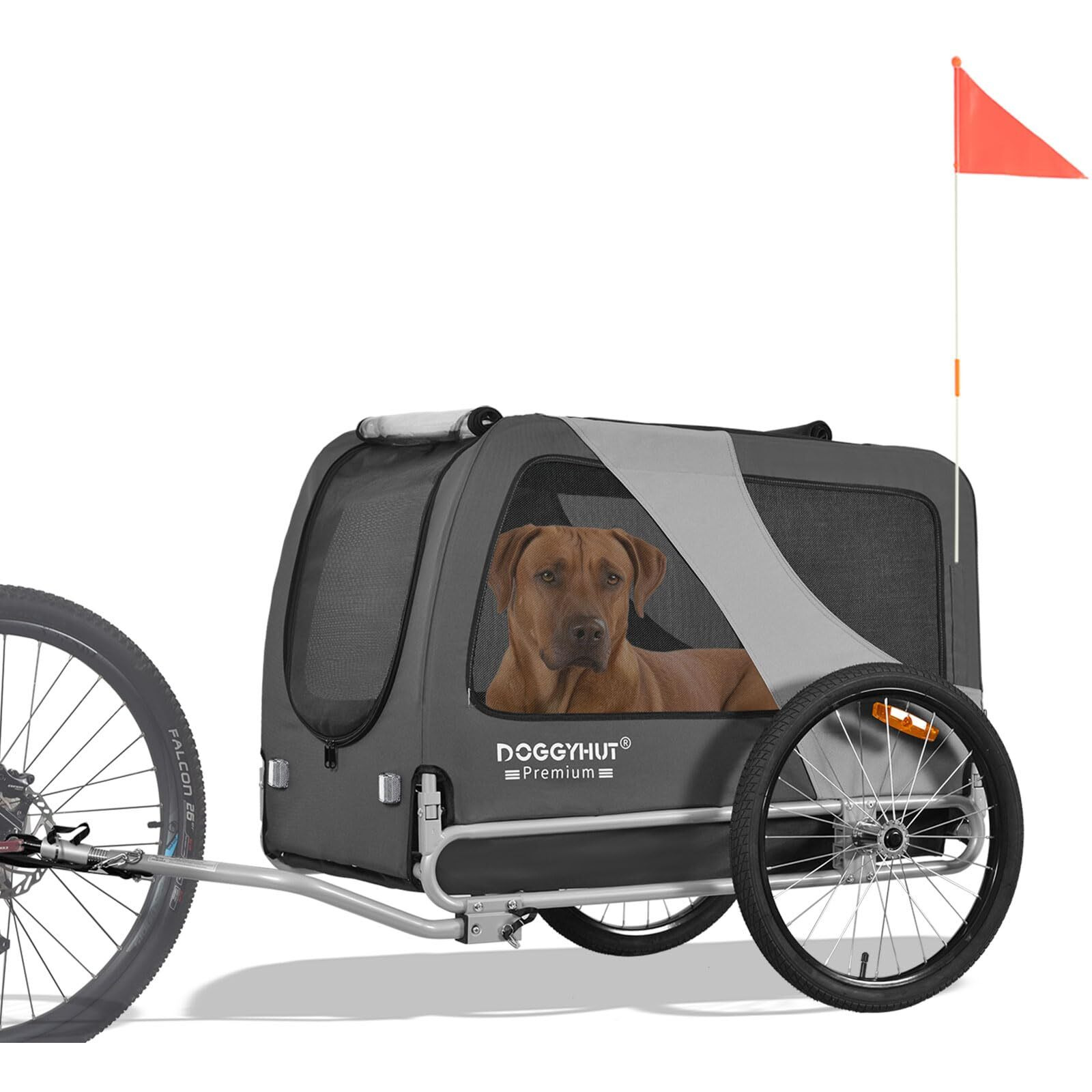 Doggyhut Premium Xl Pet Bike Trailer For Large Dog Or Multiple Small Dogs, Up To 100 Lbs,Dog Bicycle Carrier,Low Center Of Gravity,Easy Folding Frame Cart (Gray)