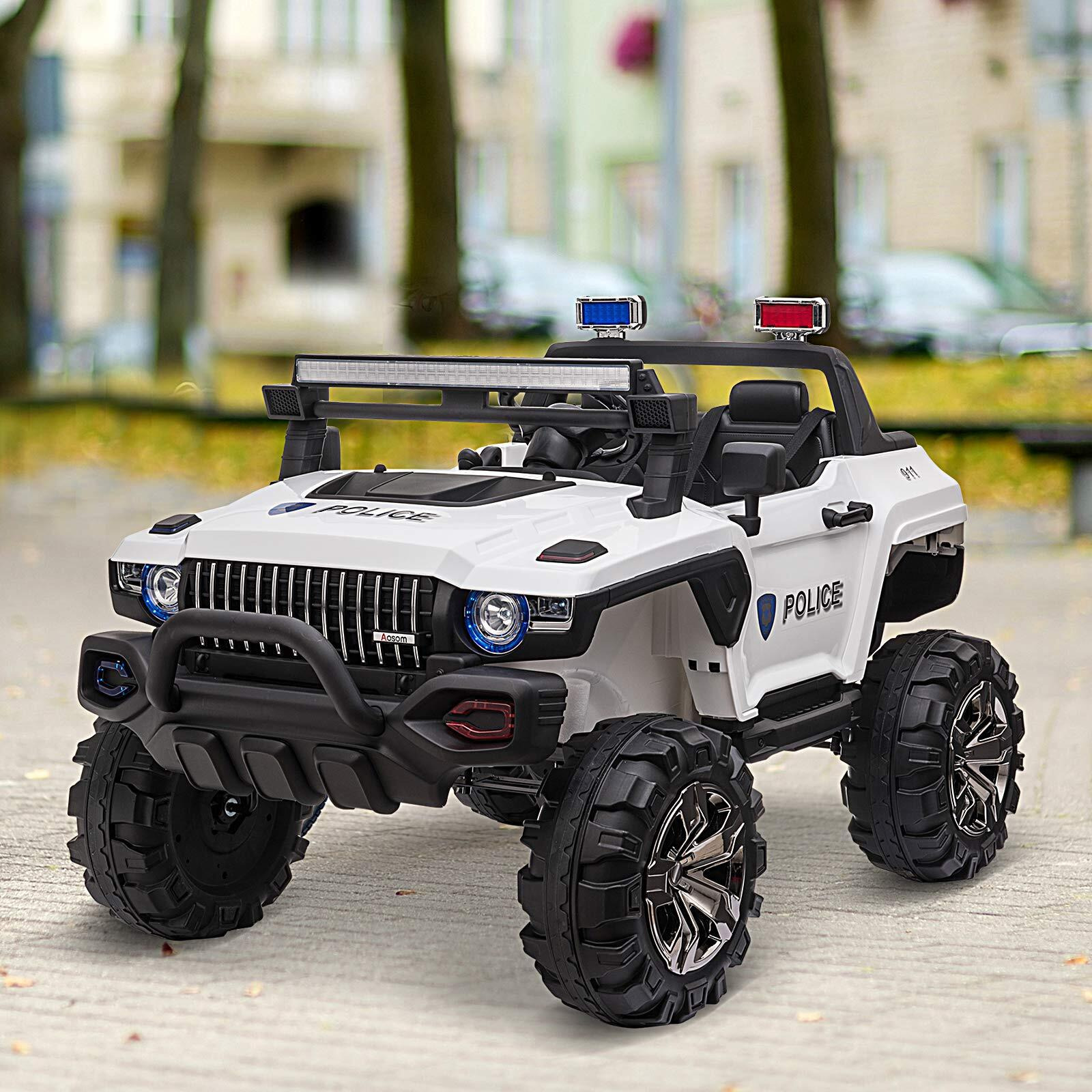 Aosom Big Size 53"" L 2-Seater 12V Police Car Ride-On Truck With Remote Control And Siren, Battery-Operated Electric Car For Kids With Suspension, Mp3 Player, Lights, Music, Horn, White