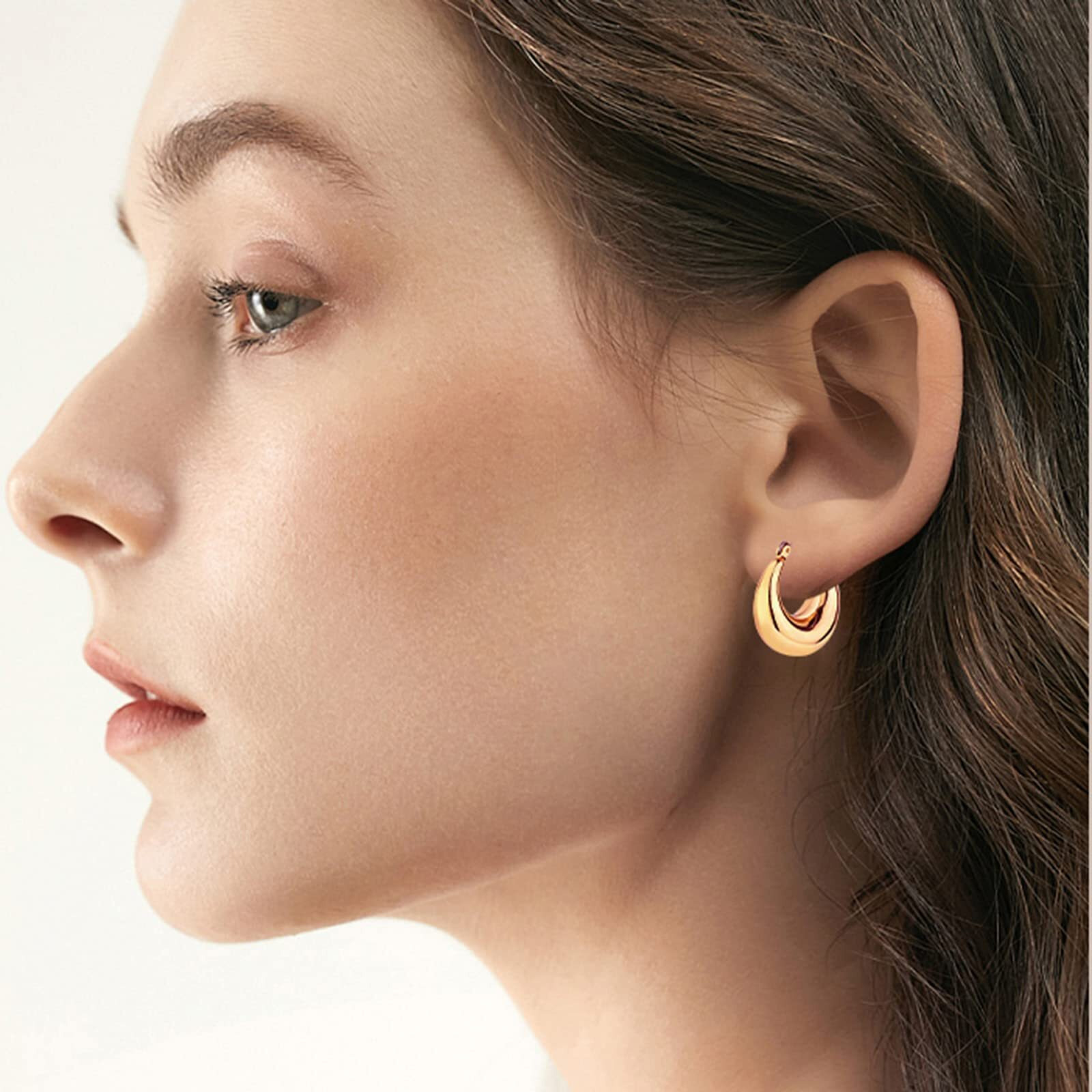 6 Pairs 14K Gold Hoop Earrings For Women Lightweight Chunky Hoop Earrings Multipack Hypoallergenic, Thick Open Twisted Huggie Hoops Earring Set Jewelry For Gifts. (Gold)