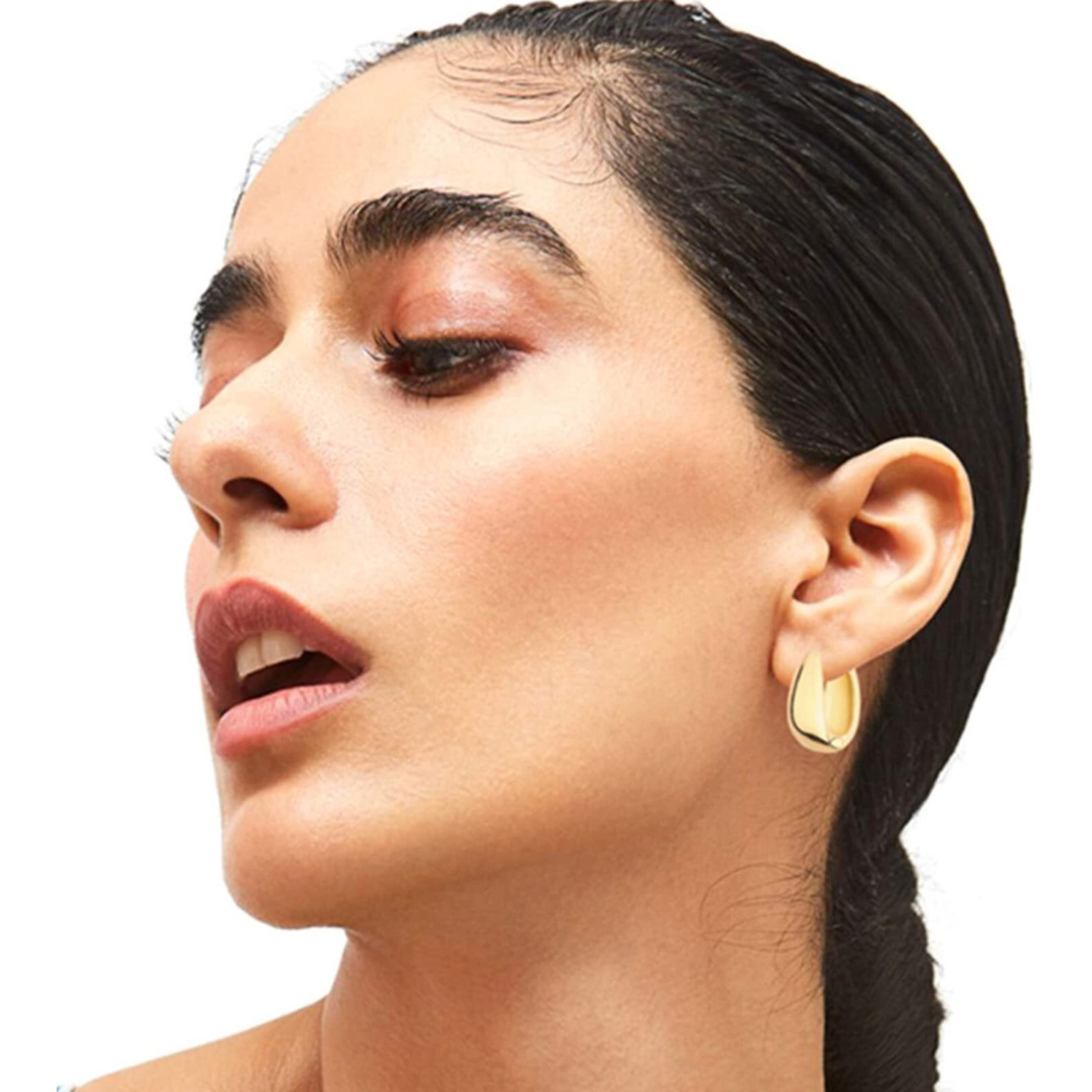 6 Pairs 14K Gold Hoop Earrings For Women Lightweight Chunky Hoop Earrings Multipack Hypoallergenic, Thick Open Twisted Huggie Hoops Earring Set Jewelry For Gifts. (Gold)