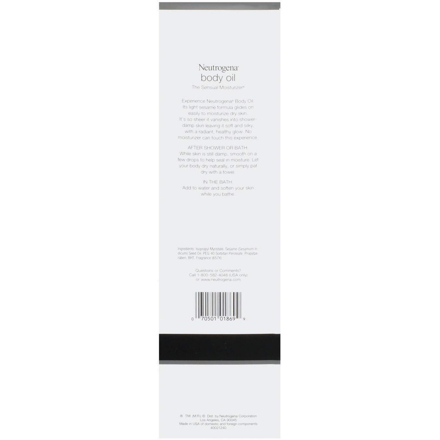 Neutrogena Lightweight Body Oil For Dry Skin, Sheer Moisturizer In Light Sesame Formula, 32 Fl. Oz
