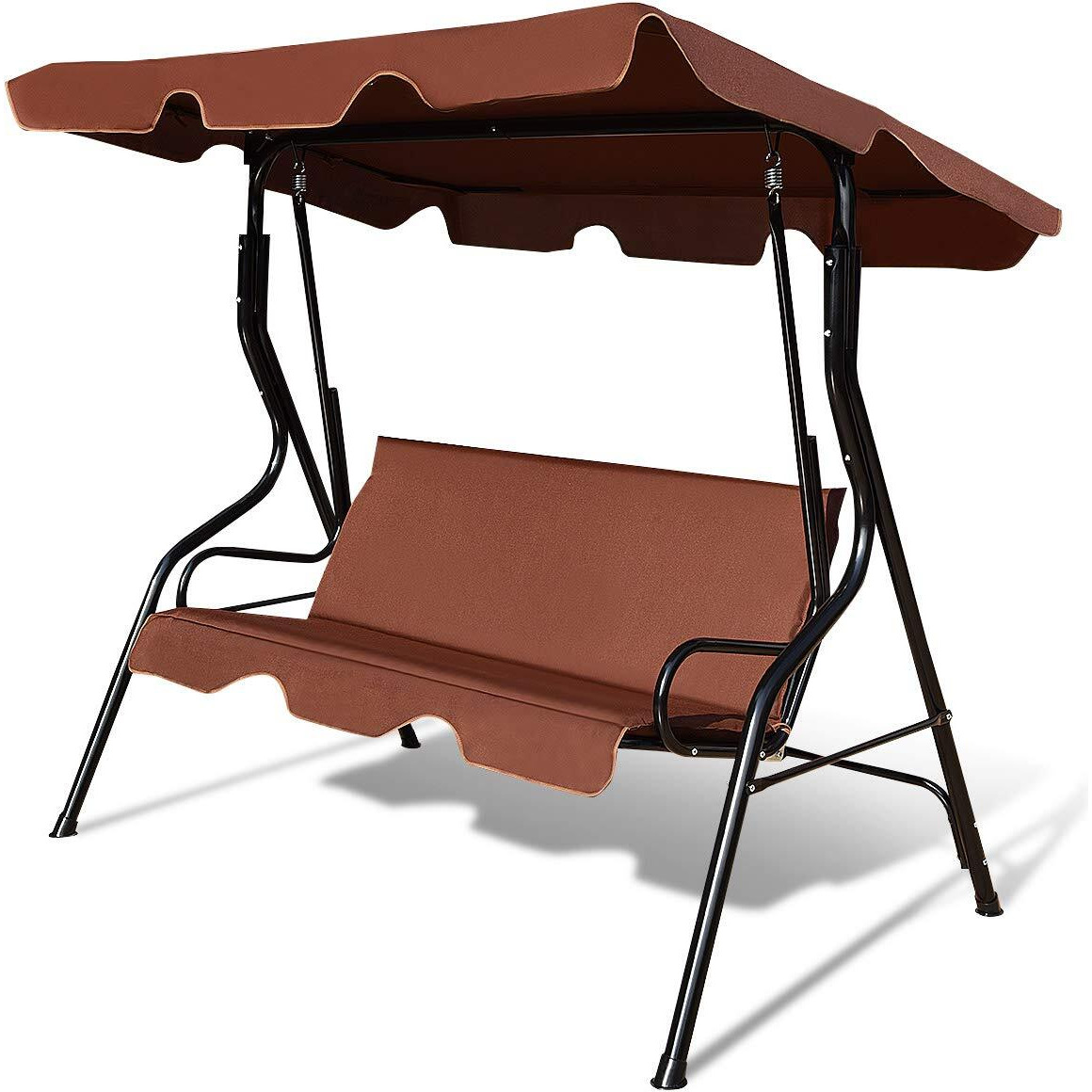 Tangkula 3 Person Porch Swing, Patio Swing With Removable Cushion & Powder-Coated Steel Frame, Outdoor Swing With Canopy For Porch, Backyard, Garden, Balcony (Black)