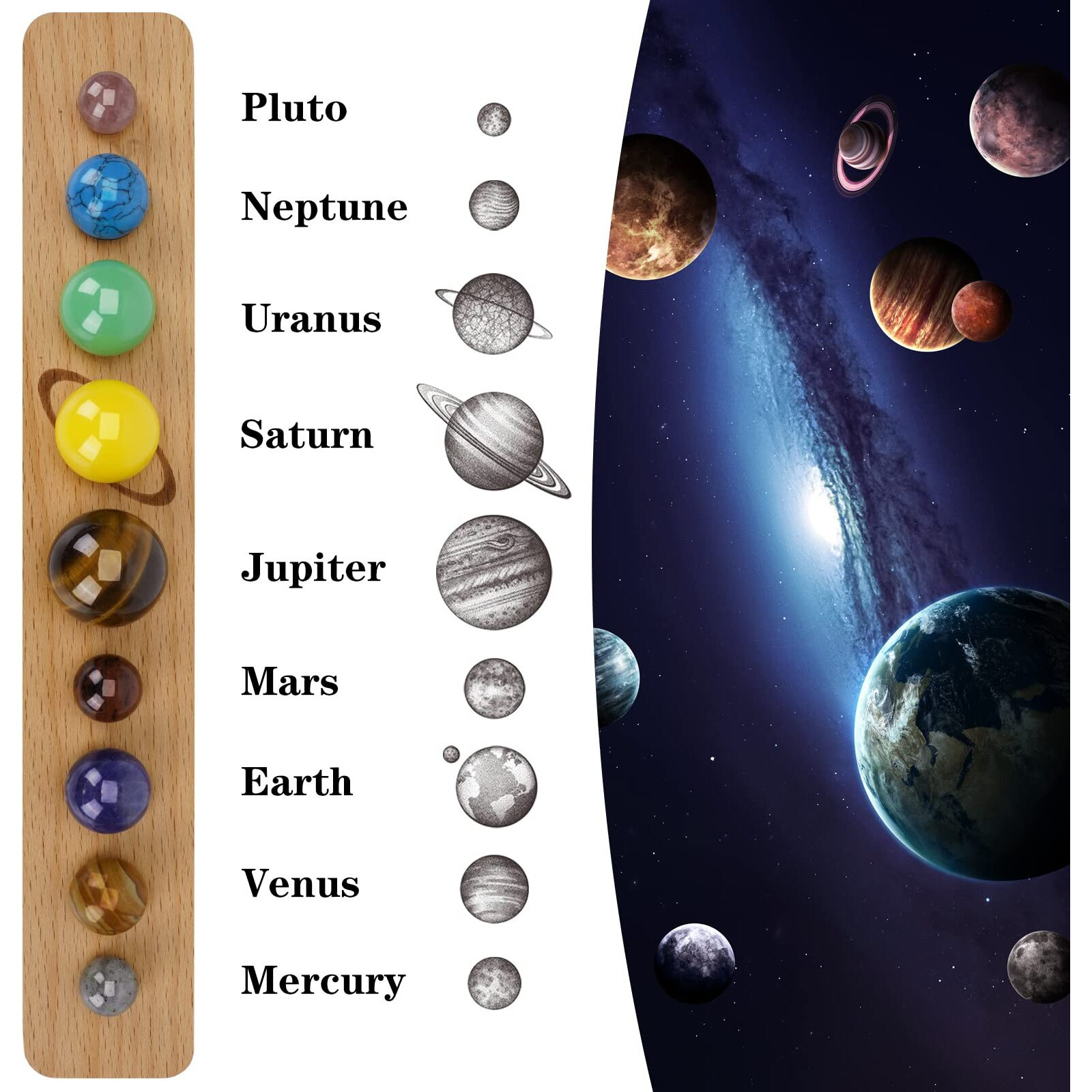 Nine Planets Gem Stones Planets Decorations Solar System Model Handmade Space Home Office Desk Decorations Creative Gift For Men, Women, Kids