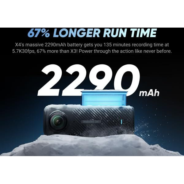 Insta360 X4 8K 360 Waterproof Action Camera, 8K 360, Stabilization, Touch Screen, Ai Editing, Live Streaming, Webcam, Voice Control