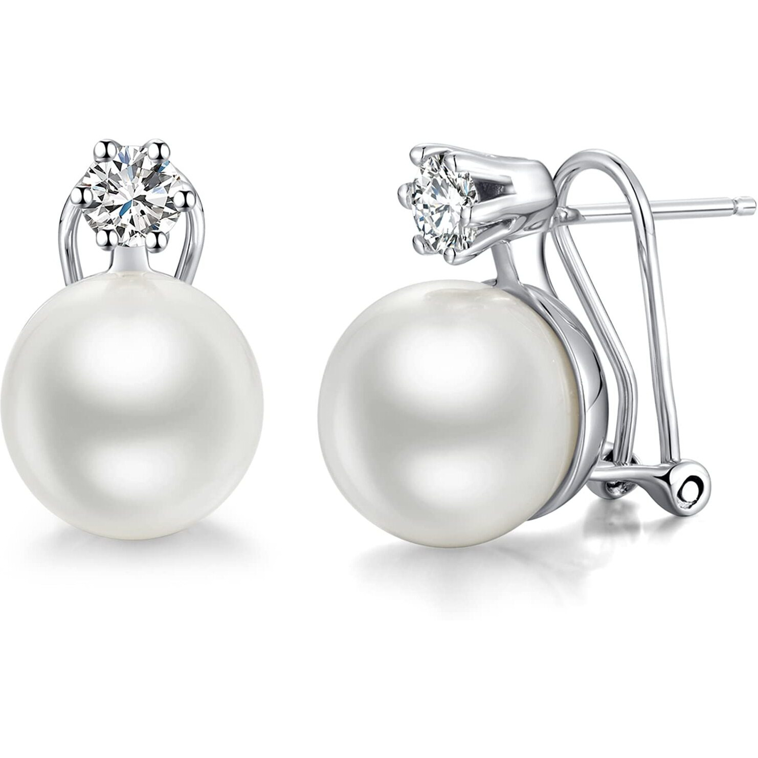 Pearl Stud Earrings Pearl Diamond Earrings Pearl Earrings Silver Pearl Stud Pearl Earrings For Women 13Mm Large Pearl Dangle Earrings Sterling Silver Pearl Cz Earring Wedding Han Han