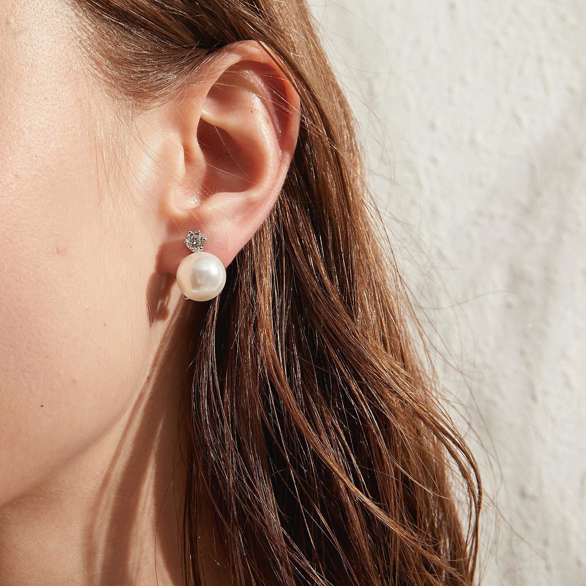 Pearl Stud Earrings Pearl Diamond Earrings Pearl Earrings Silver Pearl Stud Pearl Earrings For Women 13Mm Large Pearl Dangle Earrings Sterling Silver Pearl Cz Earring Wedding Han Han