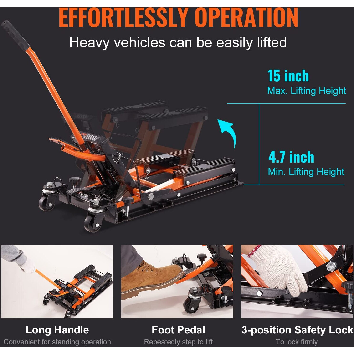 Vevor Hydraulic Motorcycle Lift Jack, 1500 Lbs Capacity Atv Scissor Lift Jack, Portable Motorcycle Lift Table With 4 Wheels, Hydraulic Foot-Operated Hoist Stand For Motorcycle Atv Utv Powersports