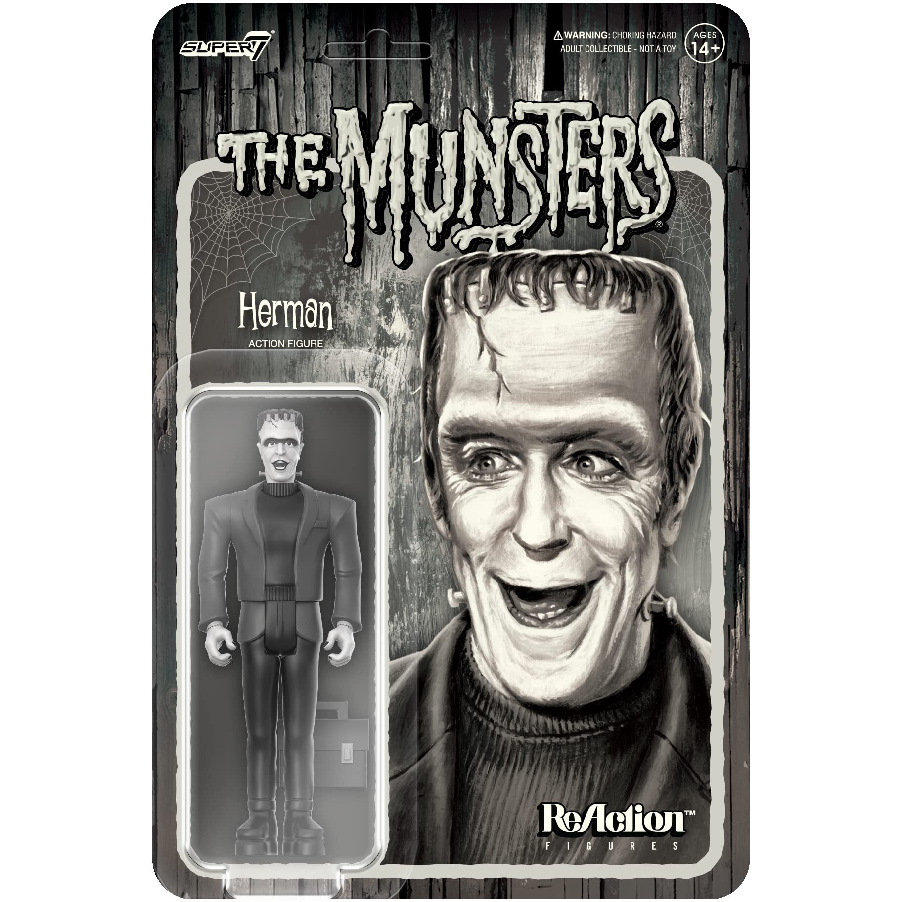 Super7 The Munsters Herman Munster (Grayscale) - 3.75"" The Munsters Action Figure With Accessory Classic Tv Collectibles And Retro Toys