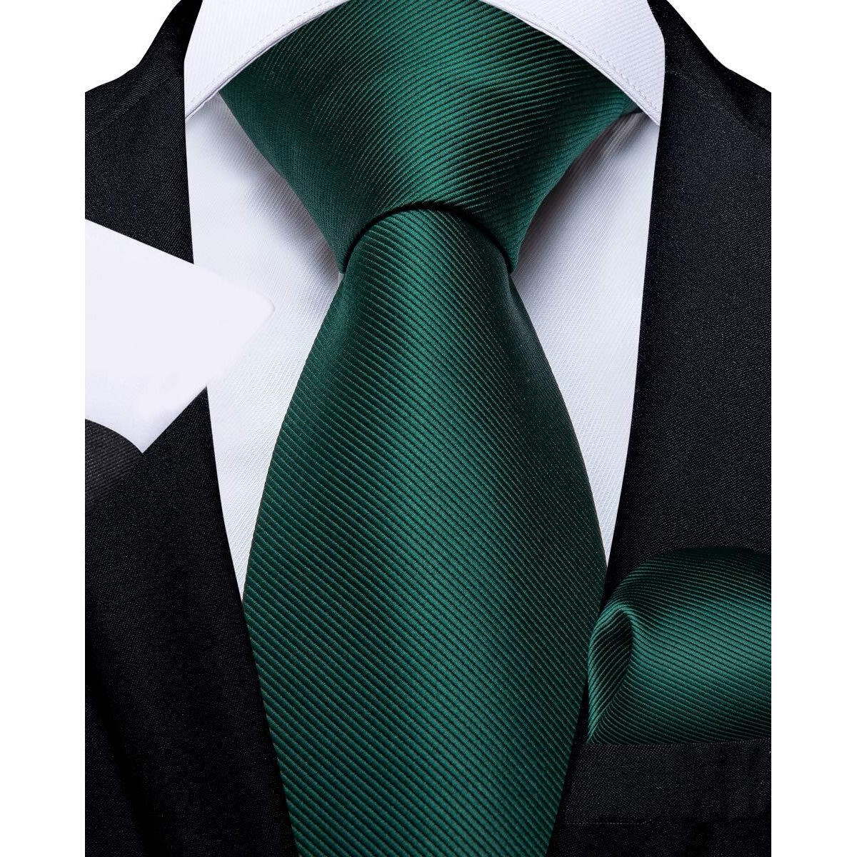 Dibangu Solid Emerald Green Tie For Men Wedding Business Silk Necktie Handkerchief Plain Ties And Pocket Square Set