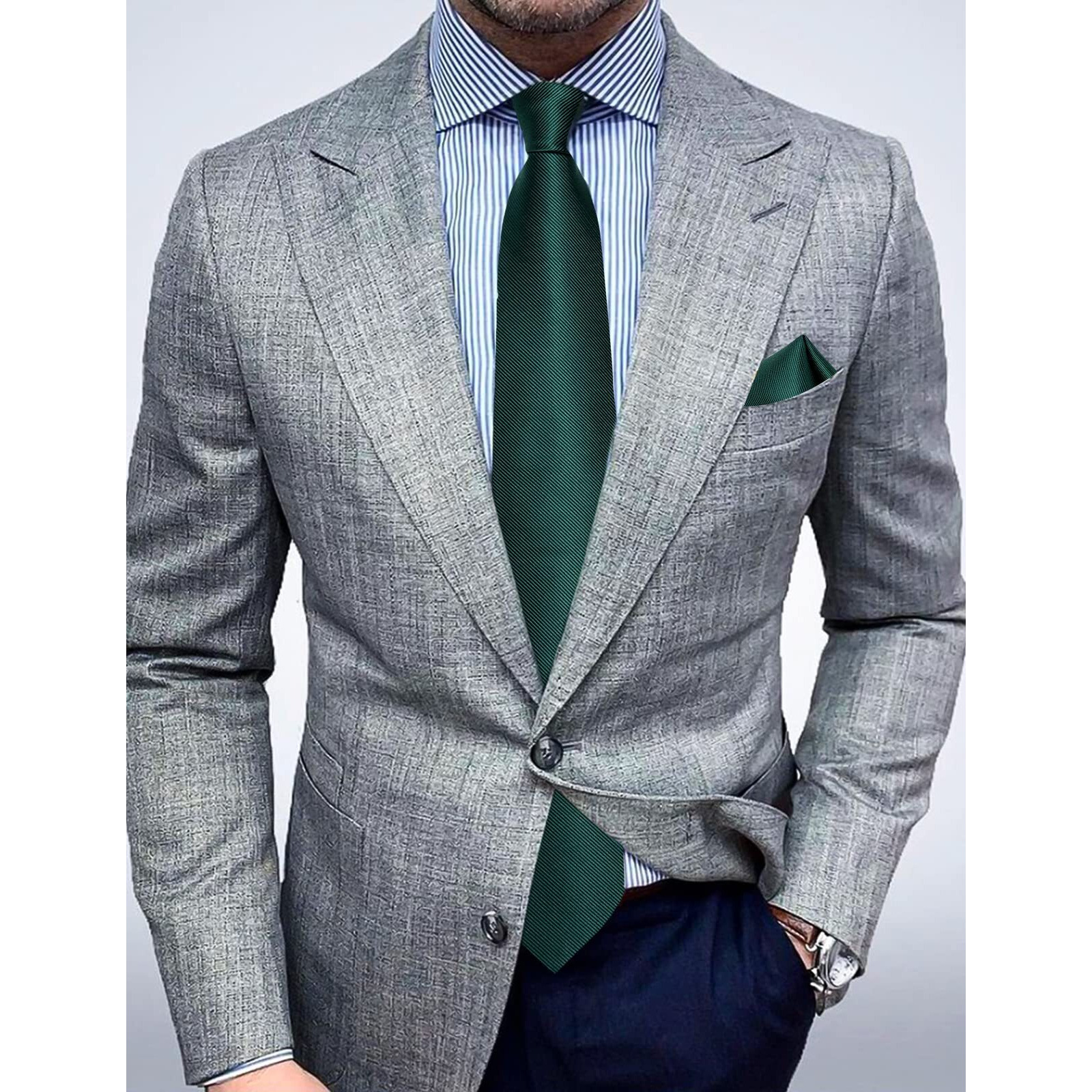 Dibangu Solid Emerald Green Tie For Men Wedding Business Silk Necktie Handkerchief Plain Ties And Pocket Square Set