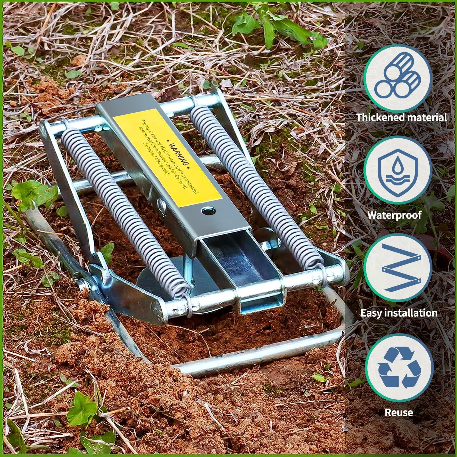 Marinebaby Easy Set Mole Eliminator Trap, Mole And Gopher Trap, Galvanized Steel Mole Trap, Sliver Color 2Sets