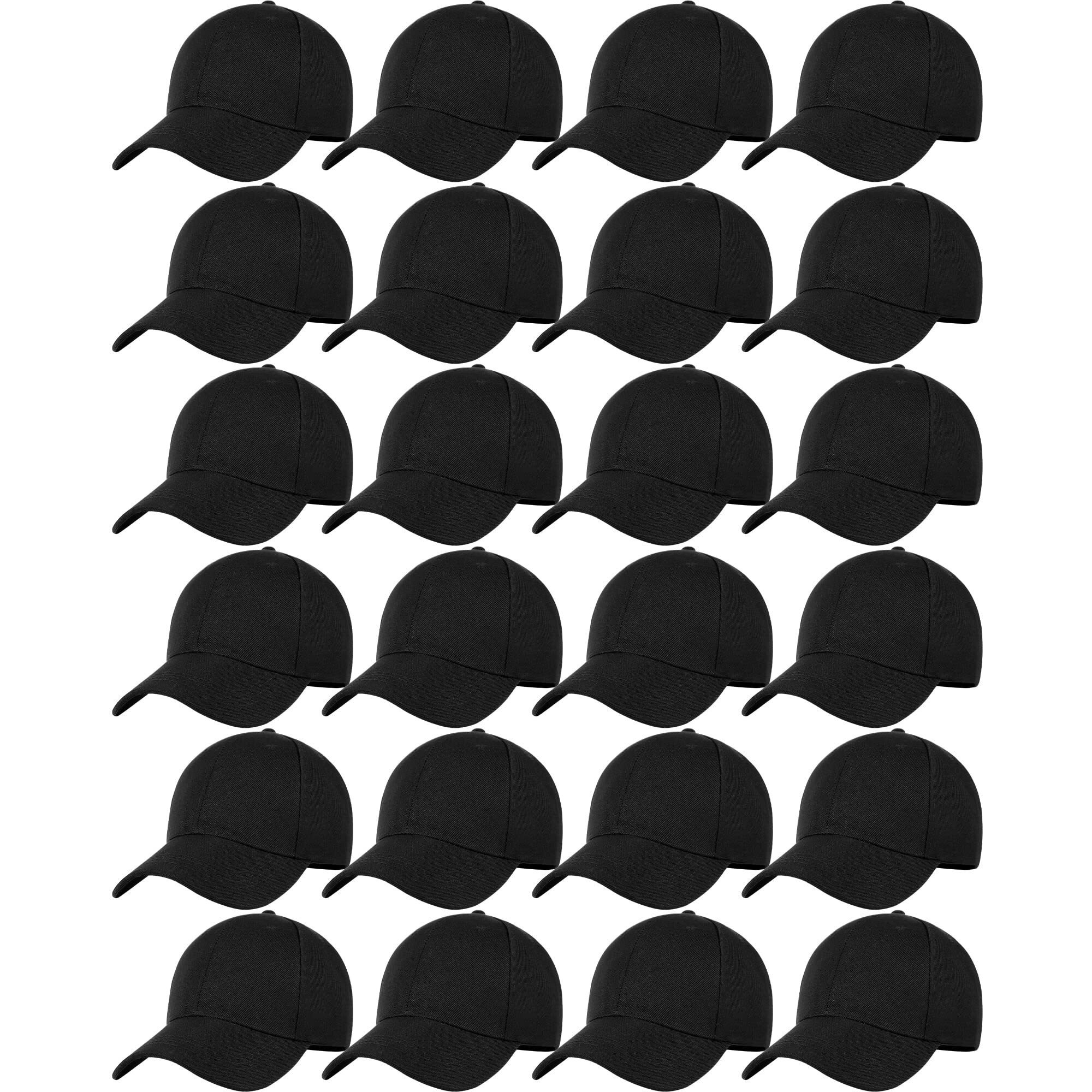 24 Pieces Baseball Cap Adjustable Back Strap Camouflage Hat Unisex Baseball Cap For Trucker Men Women (Black)