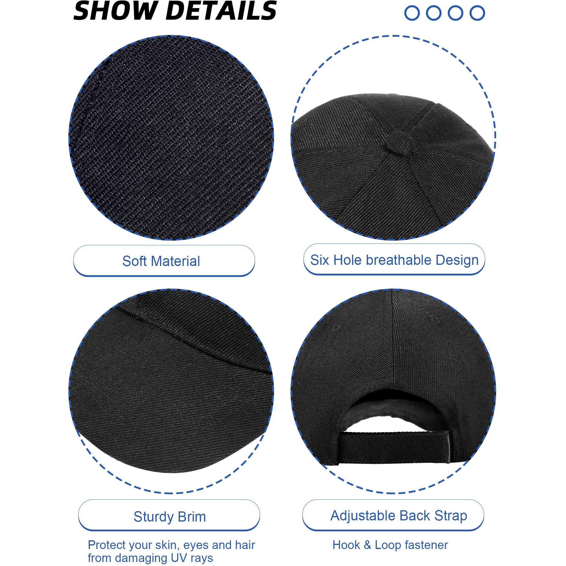 24 Pieces Baseball Cap Adjustable Back Strap Camouflage Hat Unisex Baseball Cap For Trucker Men Women (Black)
