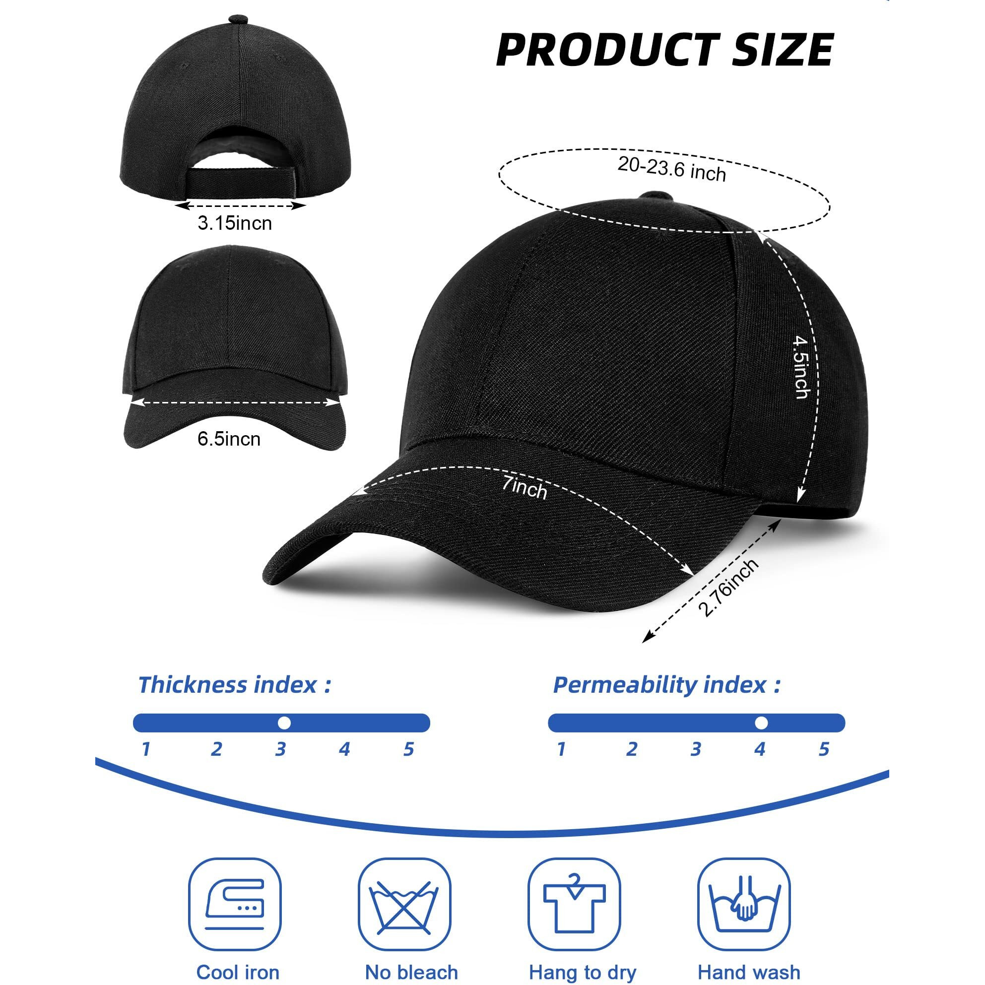 24 Pieces Baseball Cap Adjustable Back Strap Camouflage Hat Unisex Baseball Cap For Trucker Men Women (Black)