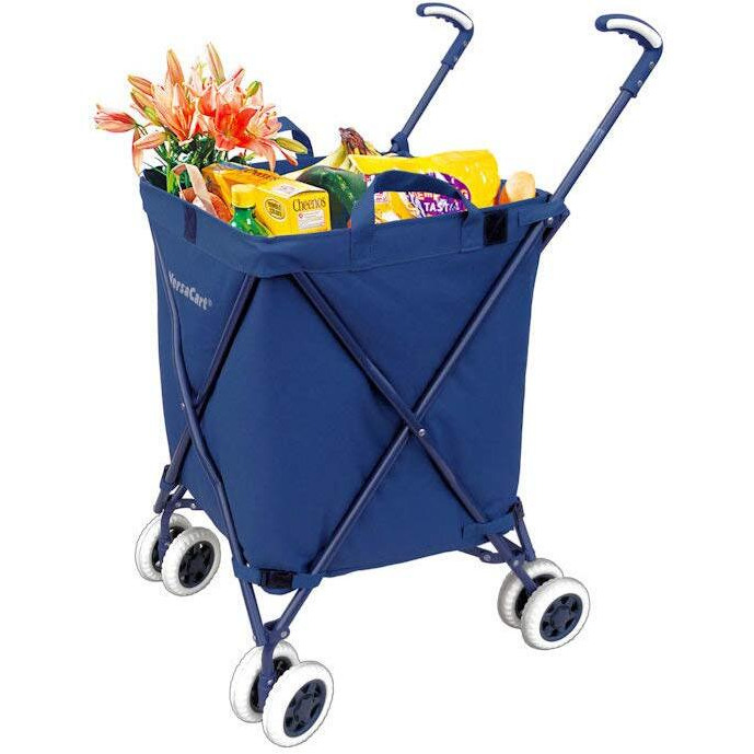 Versacart Transit -The Original Patented Folding Shopping And Utility Cart, Water-Resistant Heavy-Duty Canvas With Cover, Double Front Swivel Wheels, Compact, Transport Up To 120 Pounds, Blue