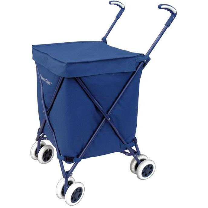 Versacart Transit -The Original Patented Folding Shopping And Utility Cart, Water-Resistant Heavy-Duty Canvas With Cover, Double Front Swivel Wheels, Compact, Transport Up To 120 Pounds, Blue