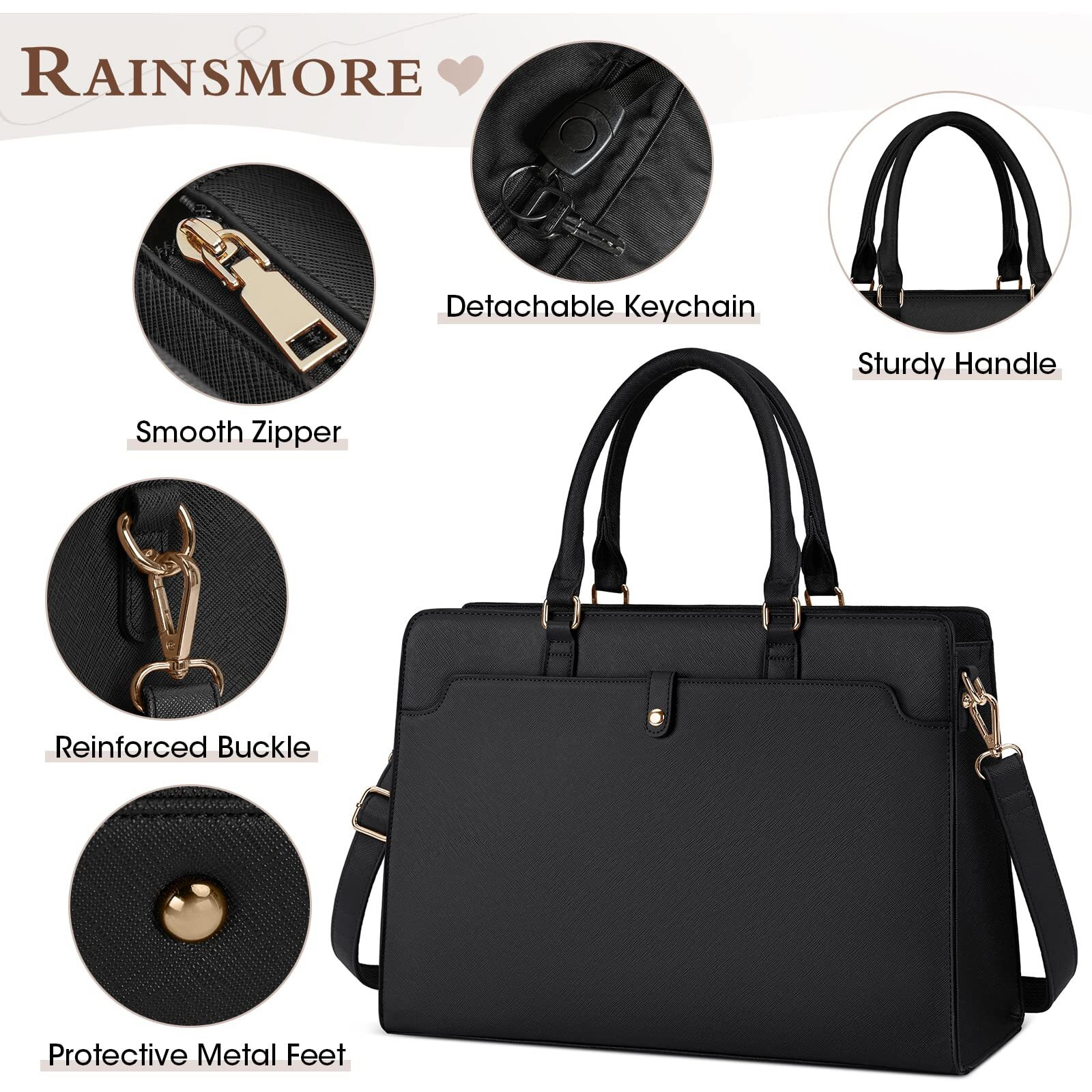 Laptop Bag For Women 15.6 Inch Laptop Tote Bag Leather Work Bag Waterproof Briefcase Business Office Computer Bag Large Capacity Handbag Shoulder Bag Black