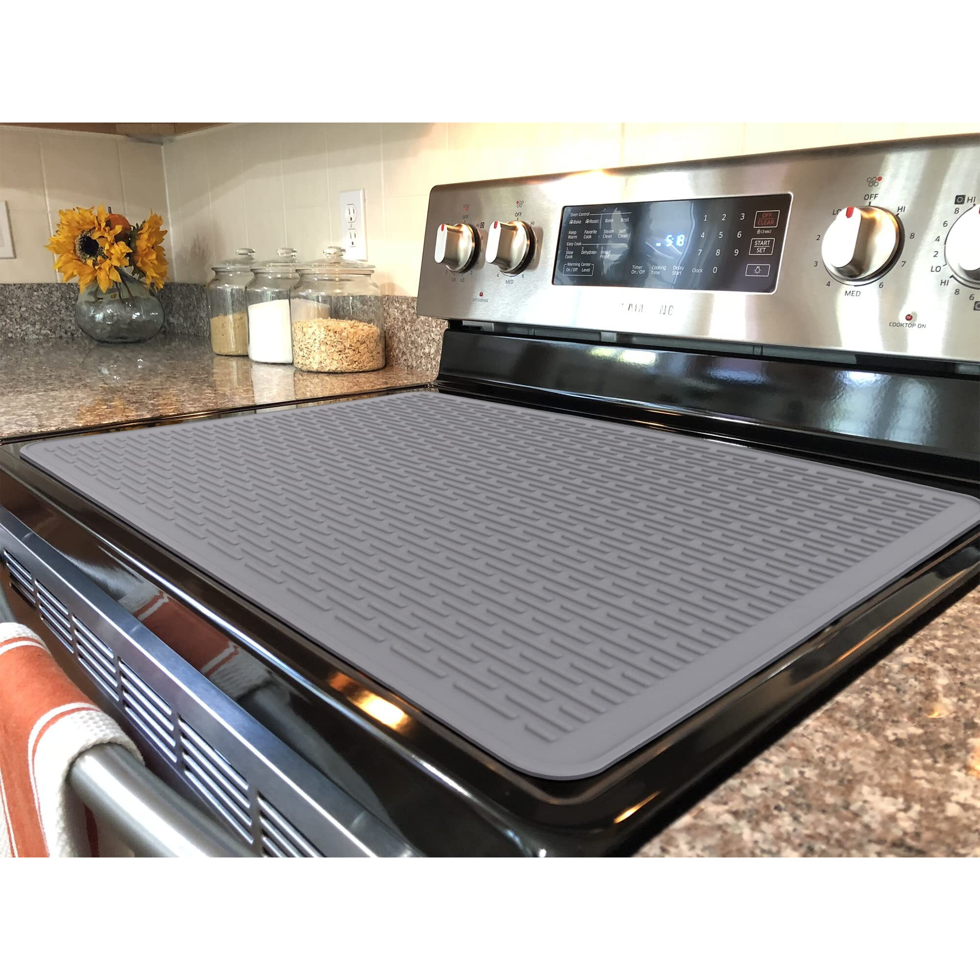 Stove Top Cover For Electric Stove - Silicone Stove Mat For Glass Top Stove, Glass Cooktop Protector, Xl Dish Drying Mats For Kitchen, Range Covers For Electric Stove (Gray, 28 X 20)