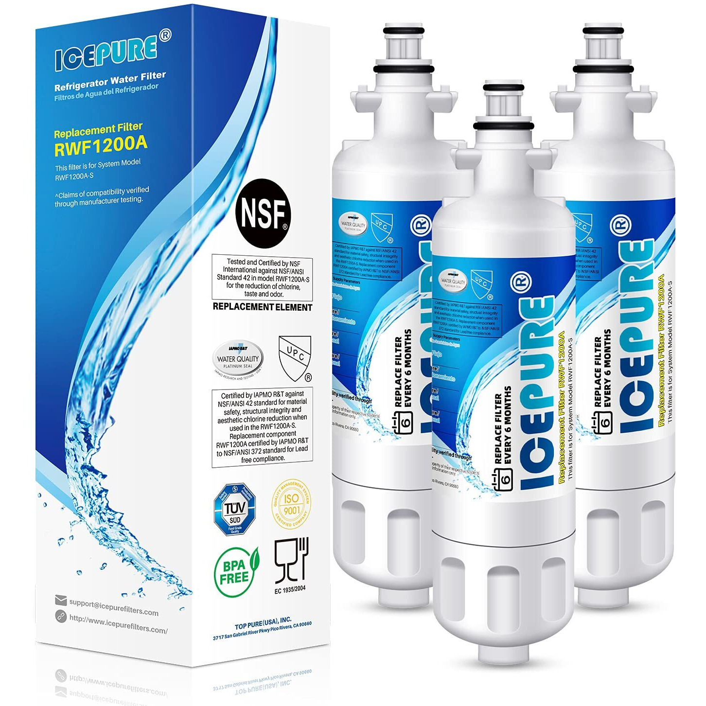 Icepure Adq36006101 9690 Water Filter Replacement For Lg Lt700P, Kenmore Elite 46-9690 Adq36006102, Rwf1200A, Clch106, Rwf1052 Lfx28968St Lfxs29626S Lfxs30766S Lfx31925St Lfx31945St Refrigerator,3Pack