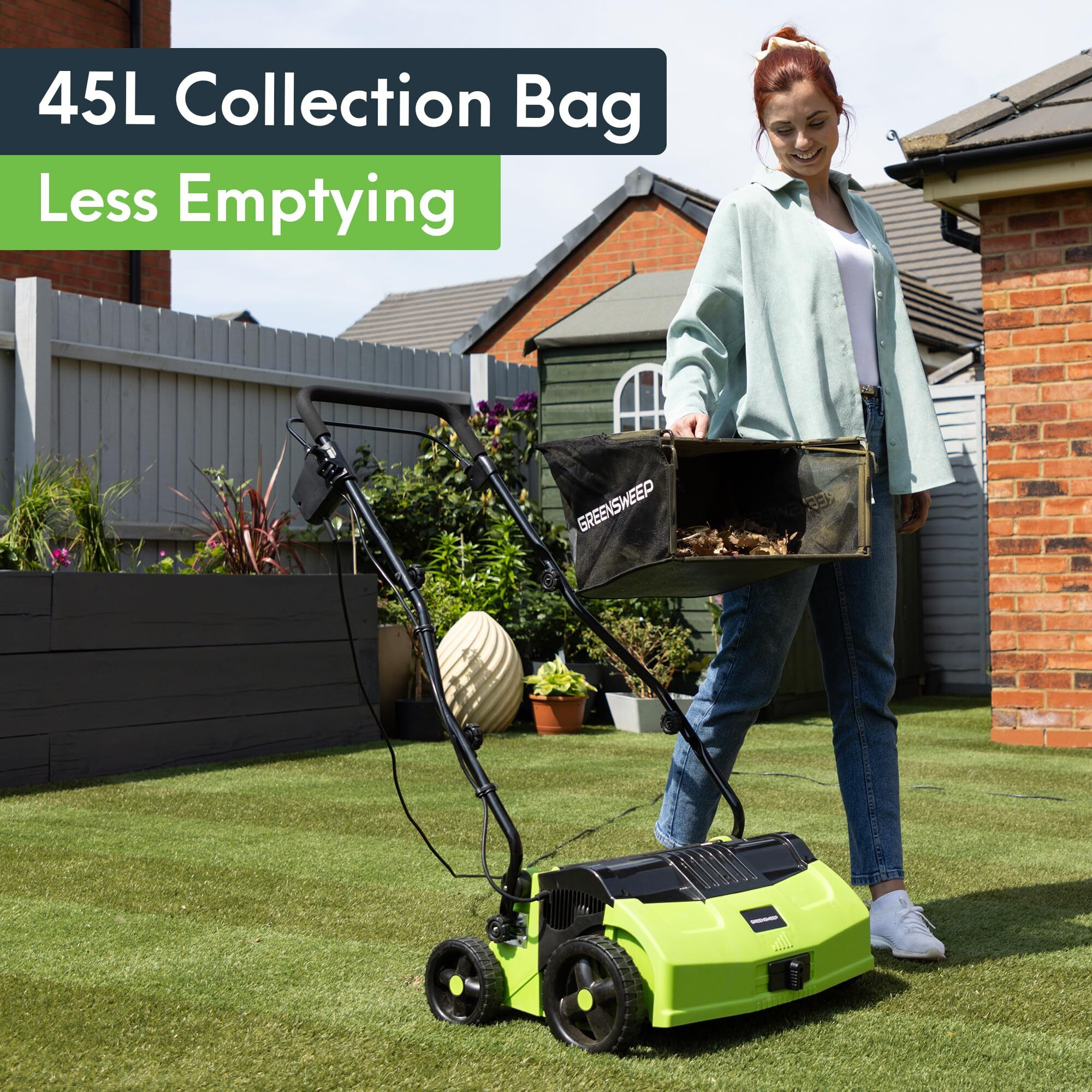 Rgs Living Greensweep V2 - Artificial Grass Electric Sweeper Rake Vacuum 45L Collection Bag,5 Adjustable Heights, Foldable Handle