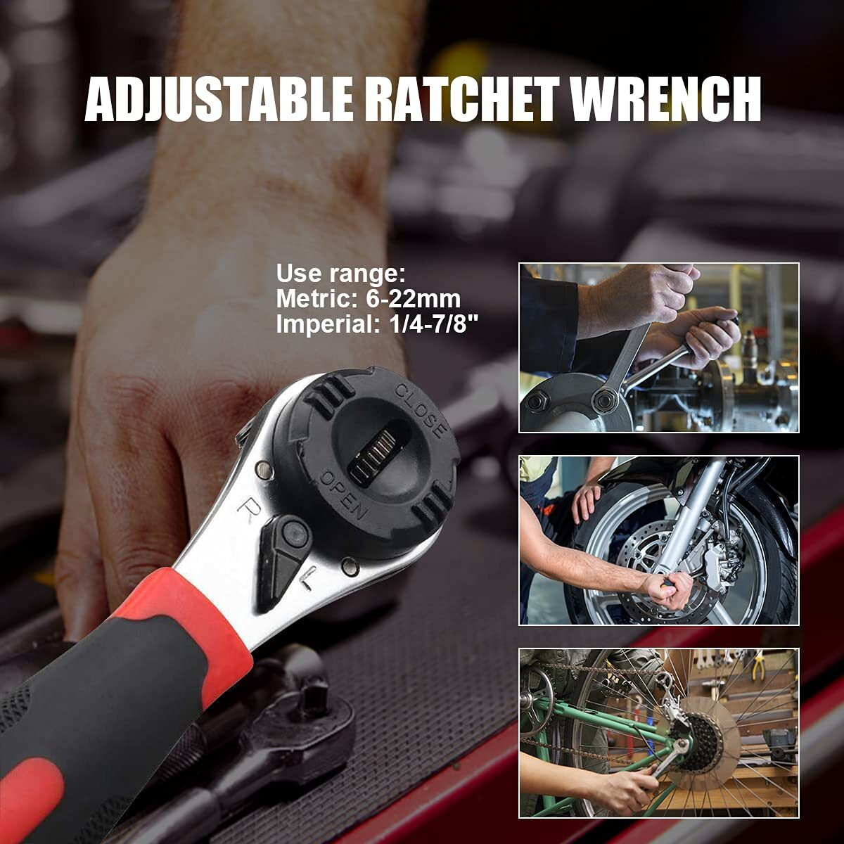 Cmtool Adjustable Ratchet Wrench Universal Adjustable Socket Wrench For 6-22Mm Screw Adjustable Ratcheting Wrench Set Small Large Wrench Kit Hand Tool Locking Adjustable Wrench With Non-Slip Handle