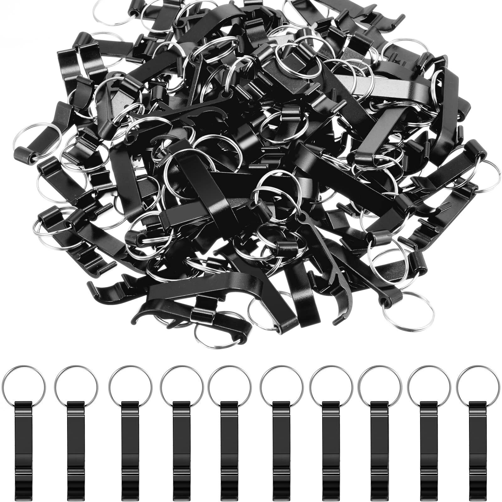100 Pieces Aluminum Bottle Opener Keychain Pocket Small Bar Claw Beverage Keychain Ring Heavy Duty Black Beer Bottle Opener For Home Kitchen Bar Bartender Wedding Party