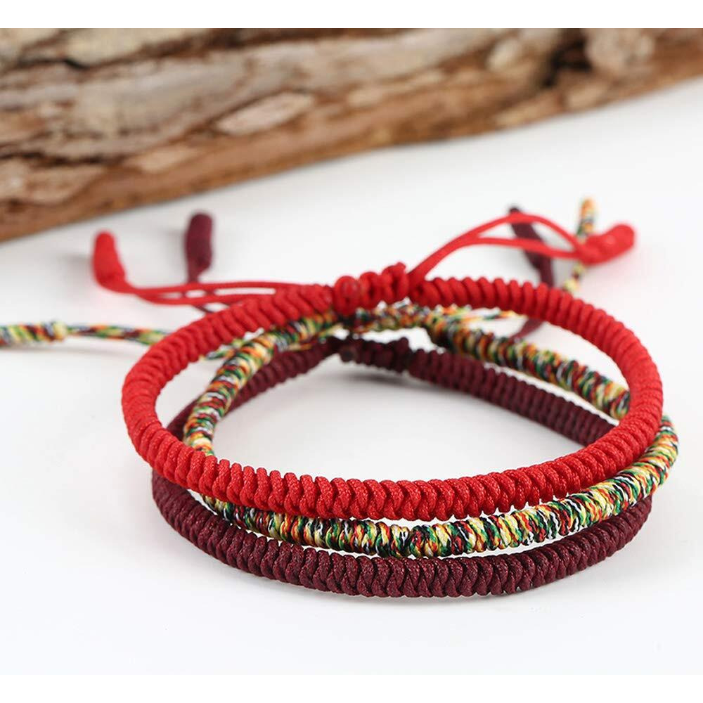 Menglina Men Women Chinese Lucky Red String Bracelet Tibetan Buddhist Prayer Handmade Yoga Prayer Rope Mala Bracelet Adjustable Size (Red)