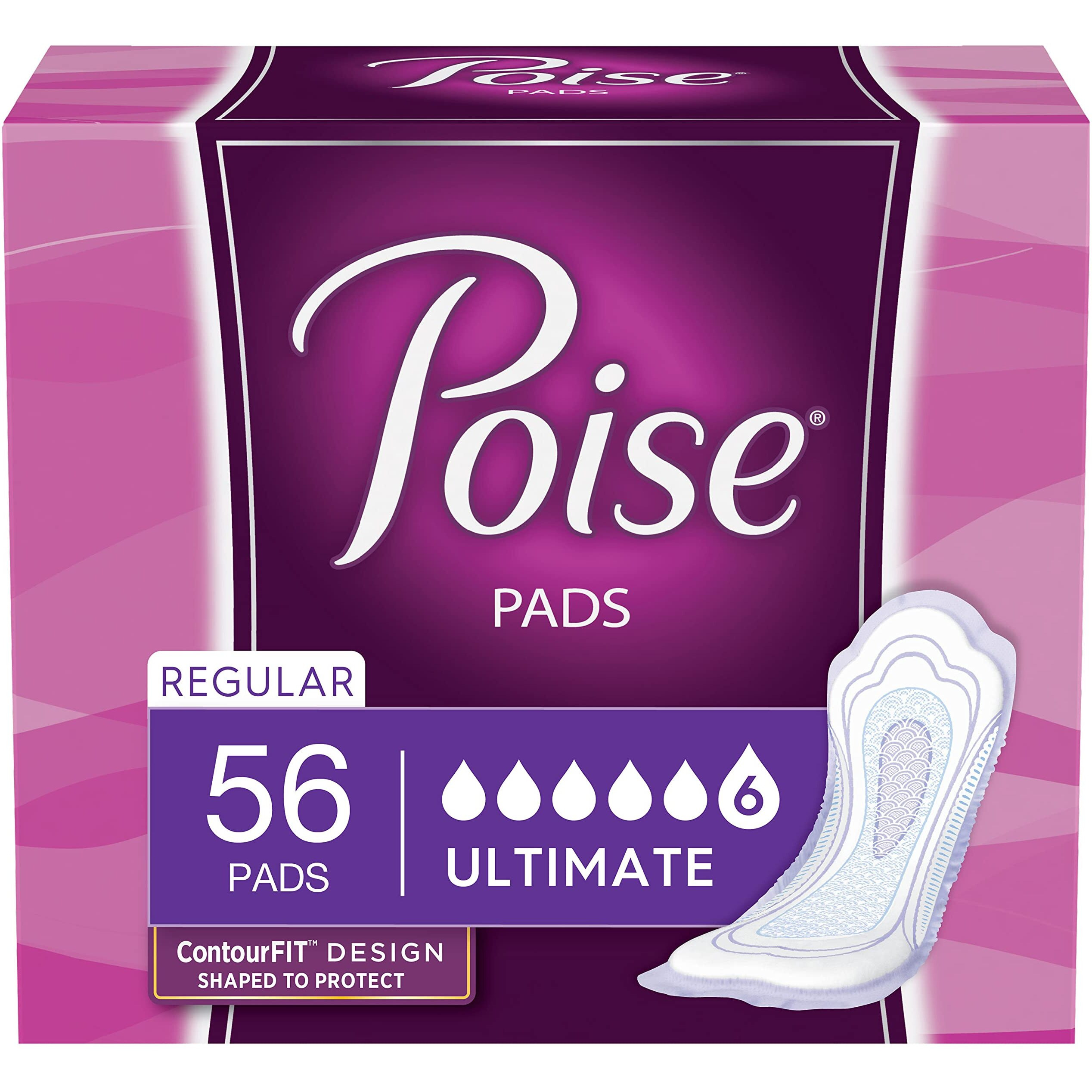 Poise Incontinence Pads, Ultimate Absorbency, Regular, 56 Count