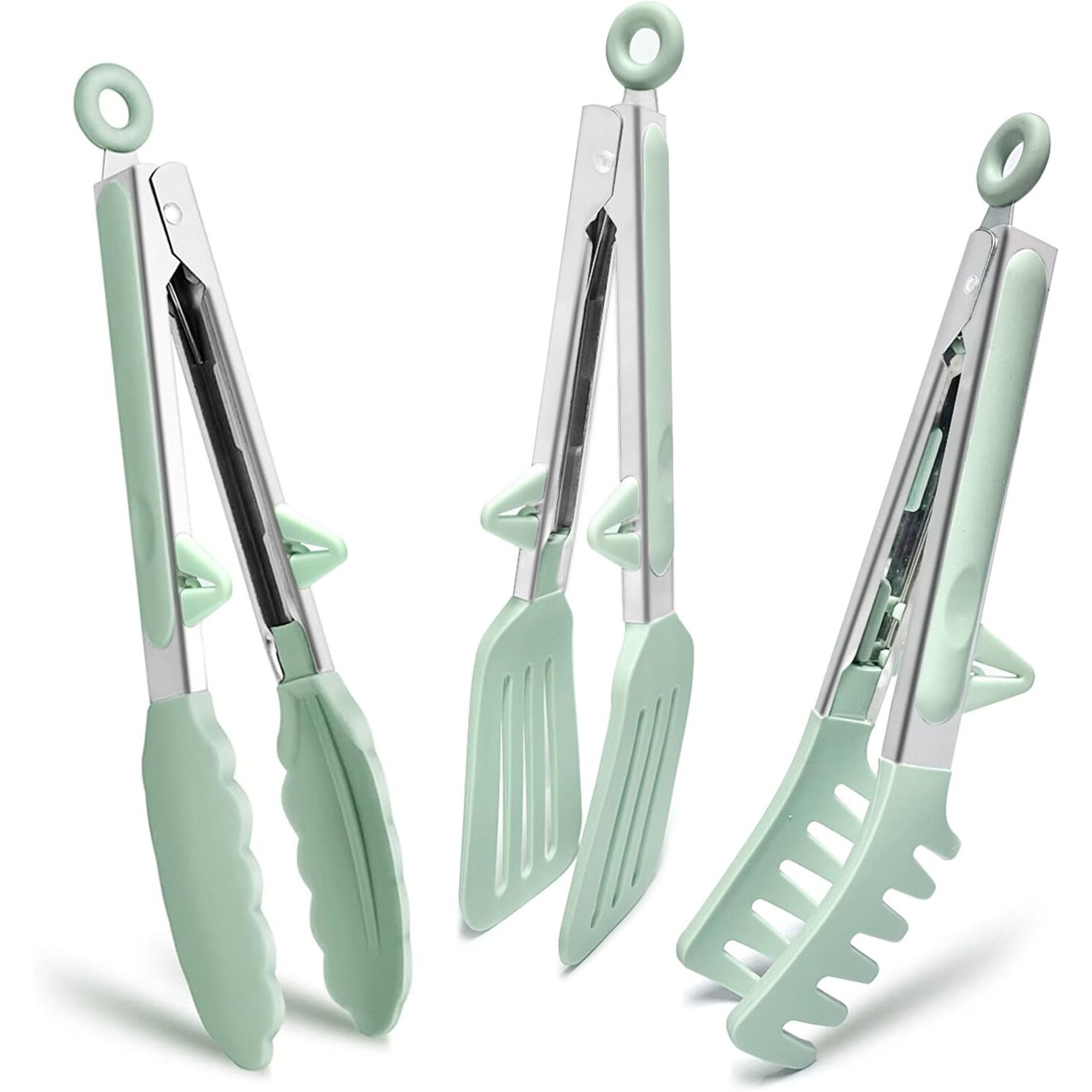 Kitchen Tongs For Cooking, 9 Inch Small Silicone Tongs, Food Grade Mini Serving Tongs With Silicone Tips, Set Of 3, Green