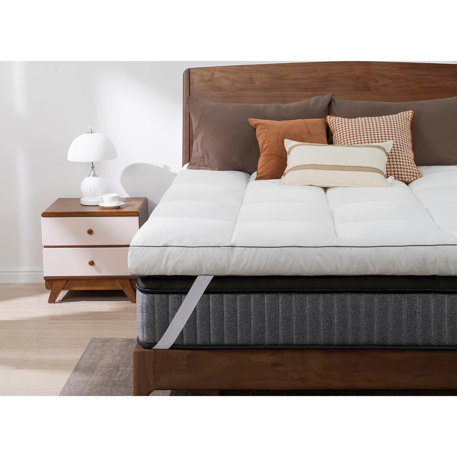 Queen Rose Mattress Topper King, Extra Soft Pillow Top King Mattress Topper, Cooling Thick Plush Bed Topper Snow Down Alternative, Baffle Box White, For Back Pain Relief