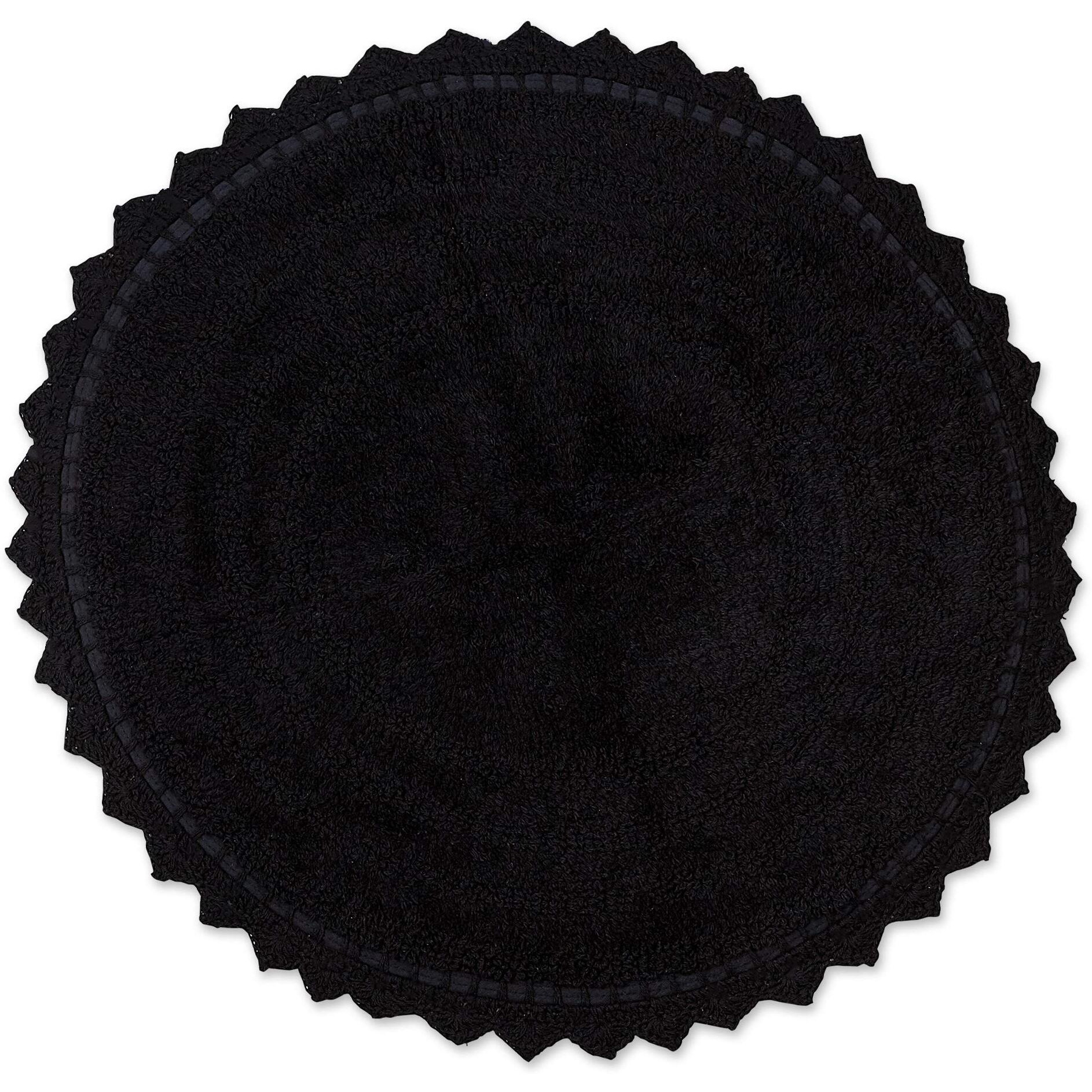 Dii Crochet Collection Reversible Bath Mat, Round, 27.5"" Diameter, Black