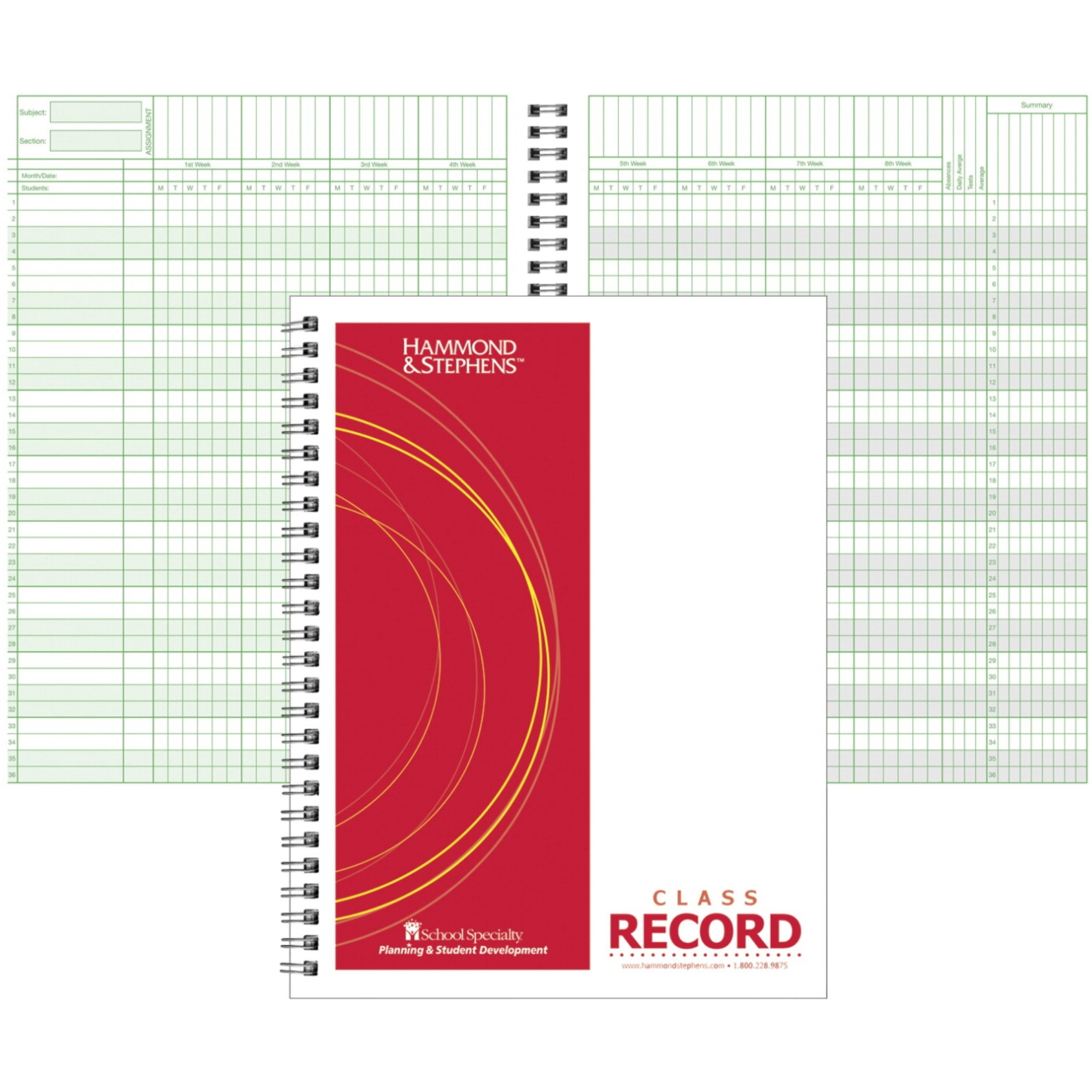 Hammond &Amp Stephens Wire-O Bound Class Record Book, Polyice Cover, 8-1/2 X 11 Inches, 36 Students, 6/7/8 Week, Blue/ Red